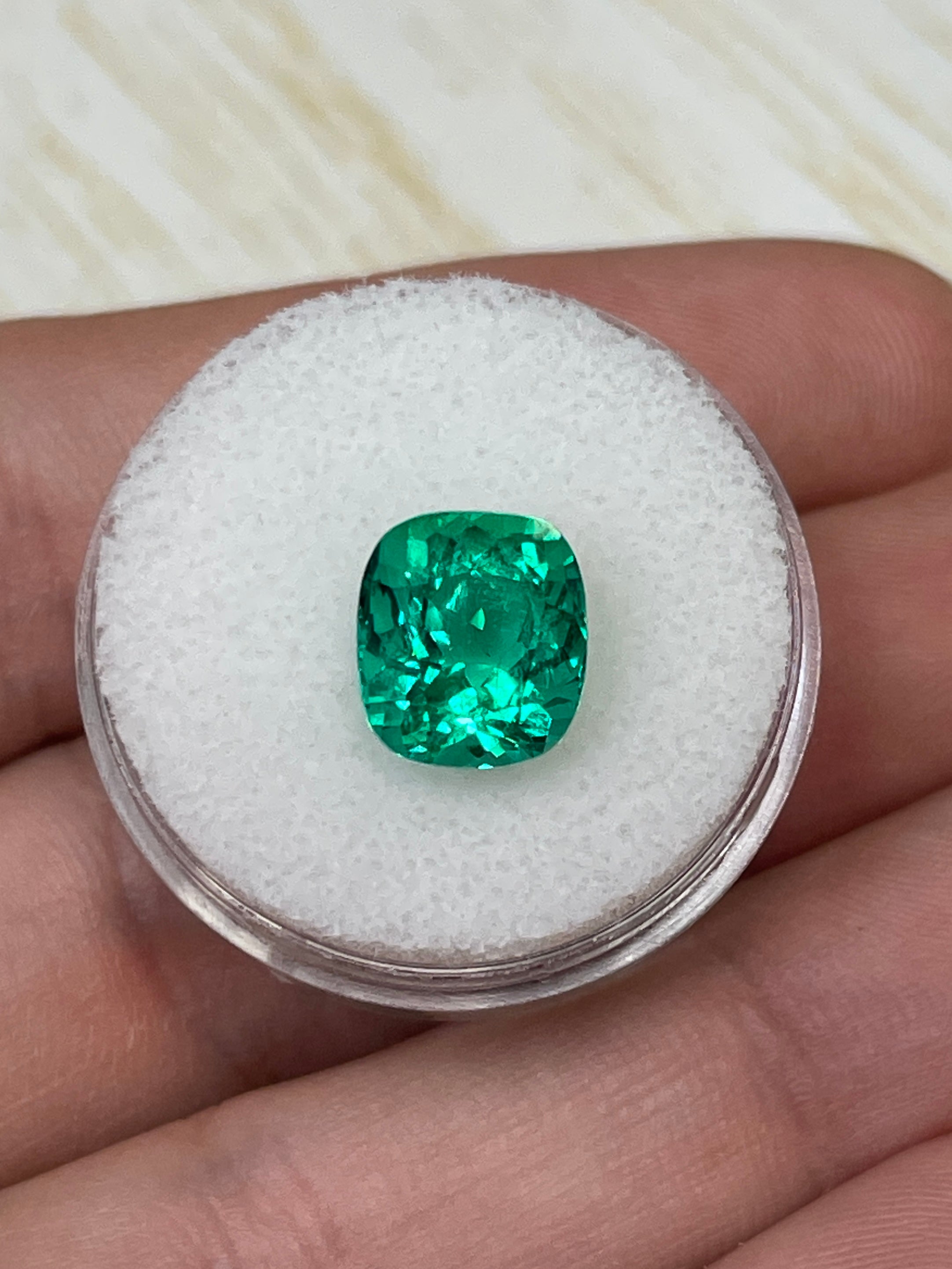 3.55 Carat 10x9 AAA+ Muzo Green Natural Loose Colombian Emerald-Cushion Cut - JR Colombian Emeralds