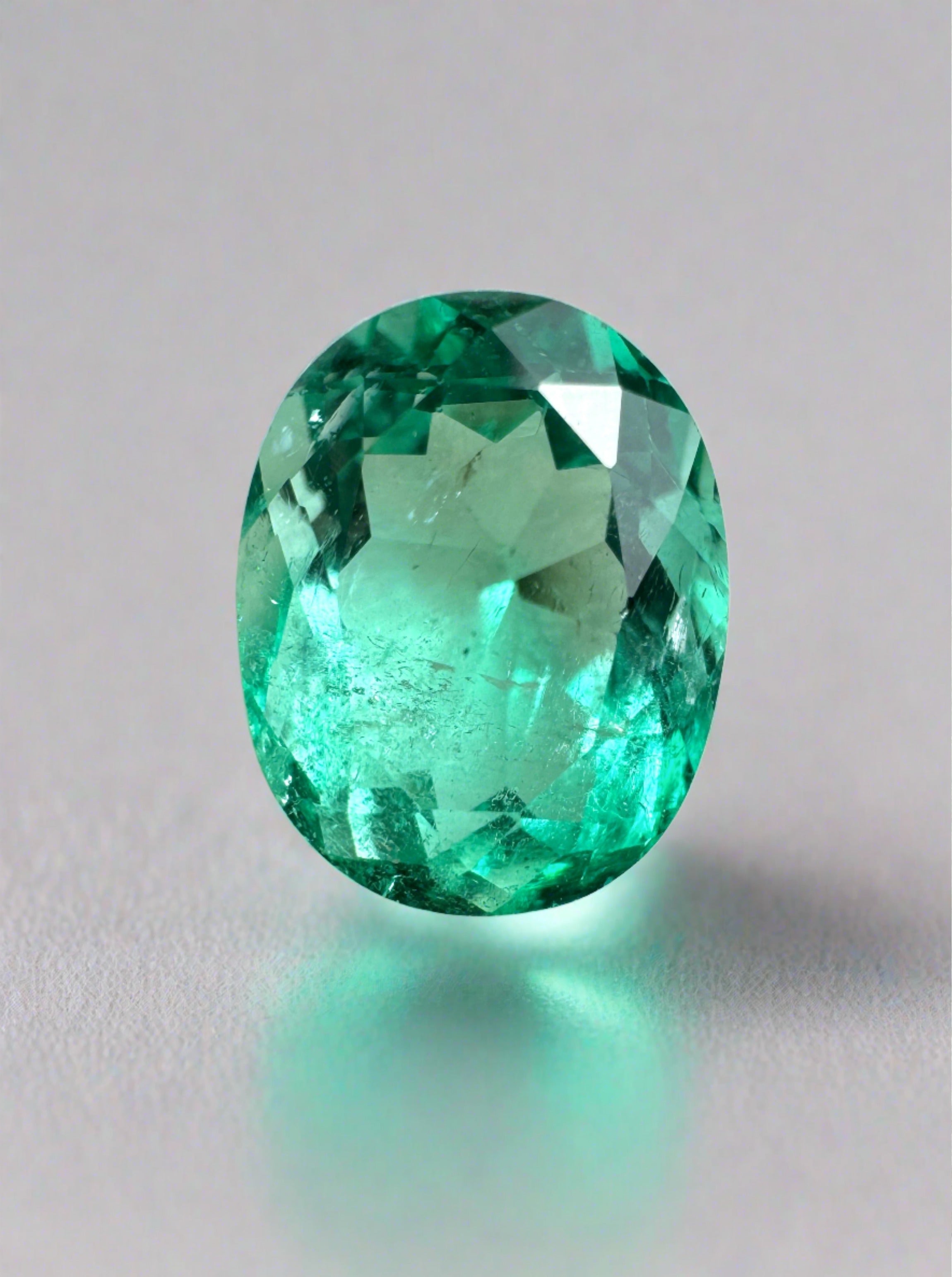 1.72 Carat 9x7 Crystalline Spring Green Natural Loose Colombian Emerald-Oval Cut - JR Colombian Emeralds