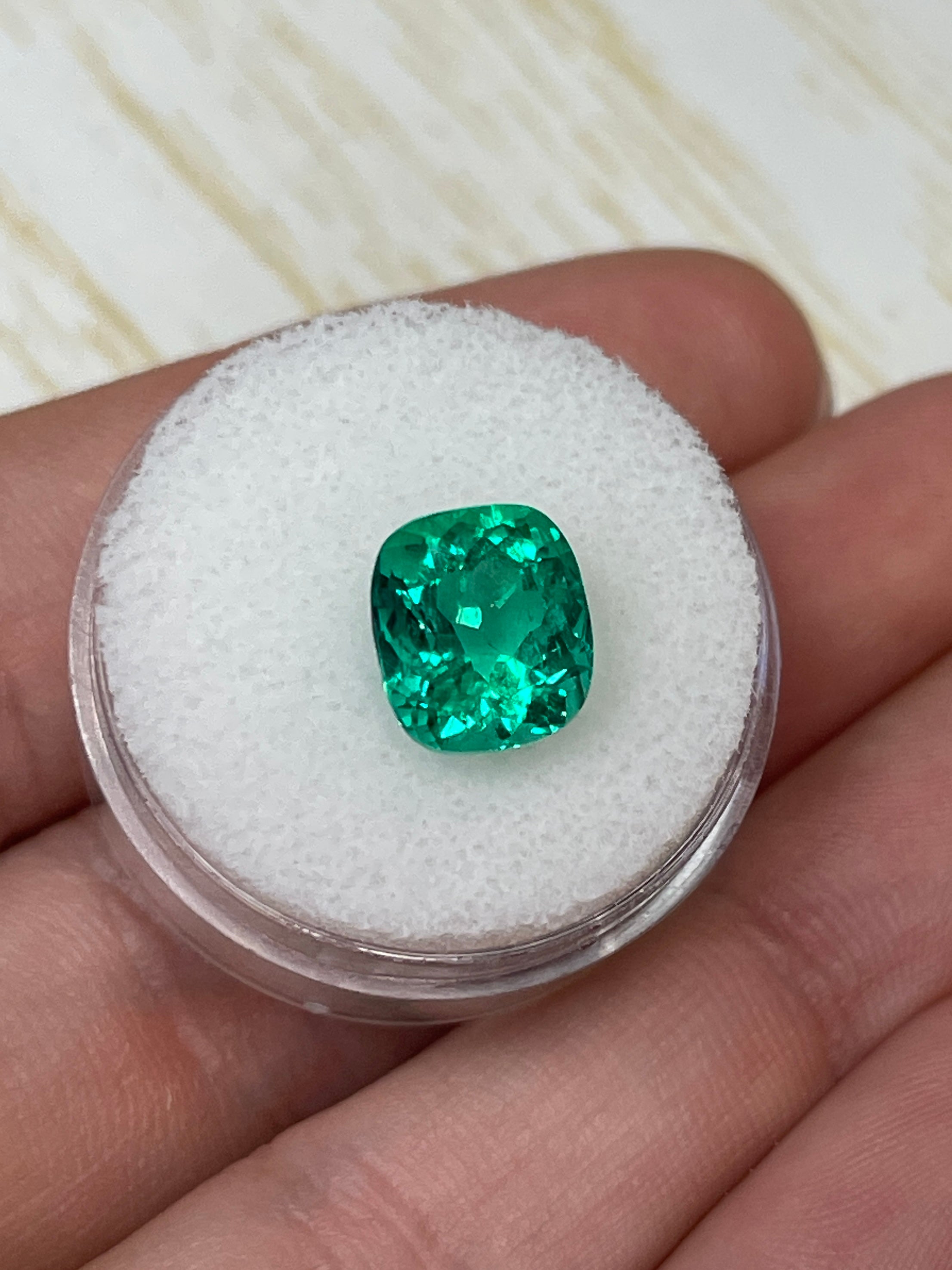 3.55 Carat 10x9 AAA+ Muzo Green Natural Loose Colombian Emerald-Cushion Cut - JR Colombian Emeralds