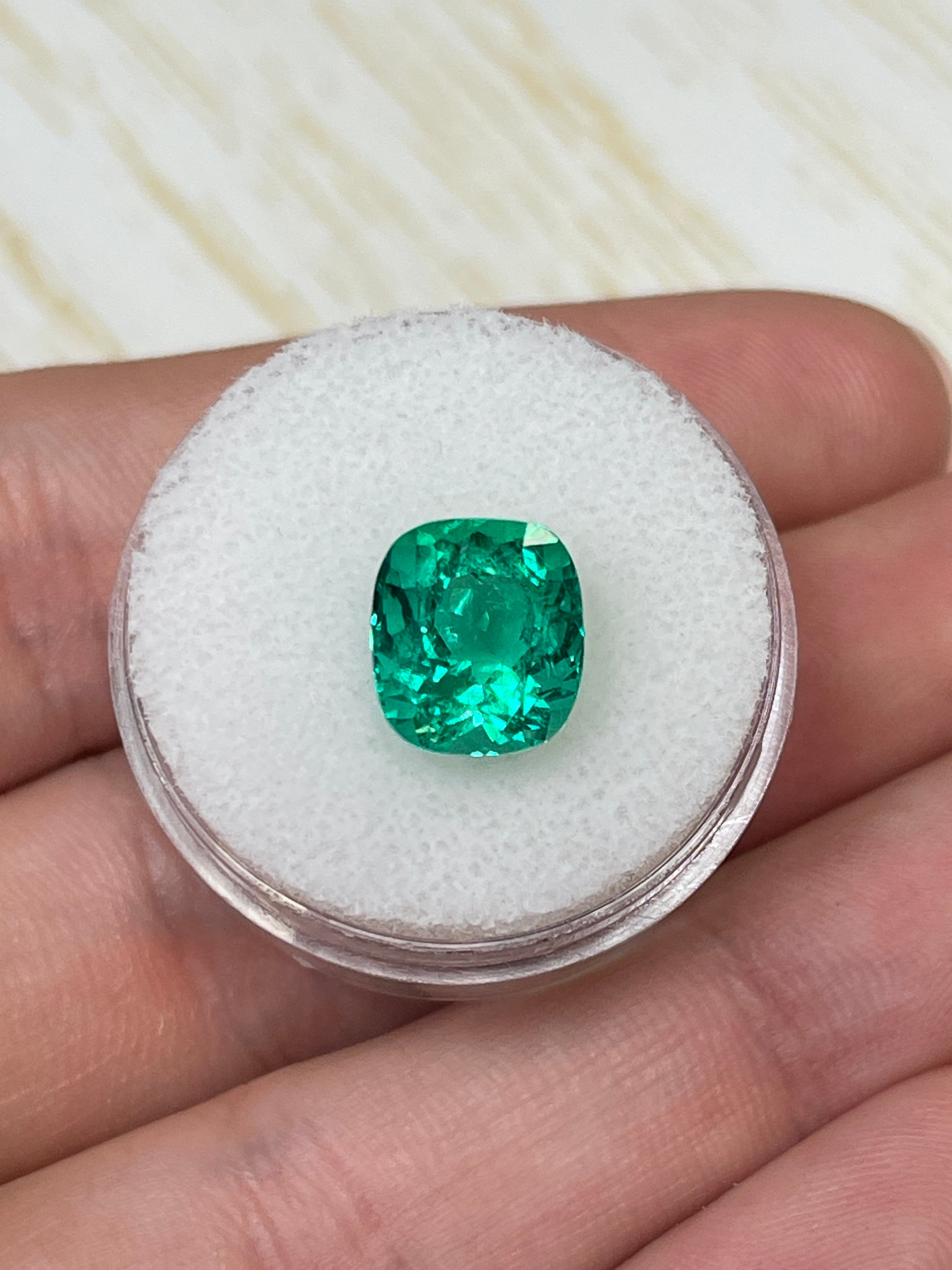 3.55 Carat 10x9 AAA+ Muzo Green Natural Loose Colombian Emerald-Cushion Cut - JR Colombian Emeralds