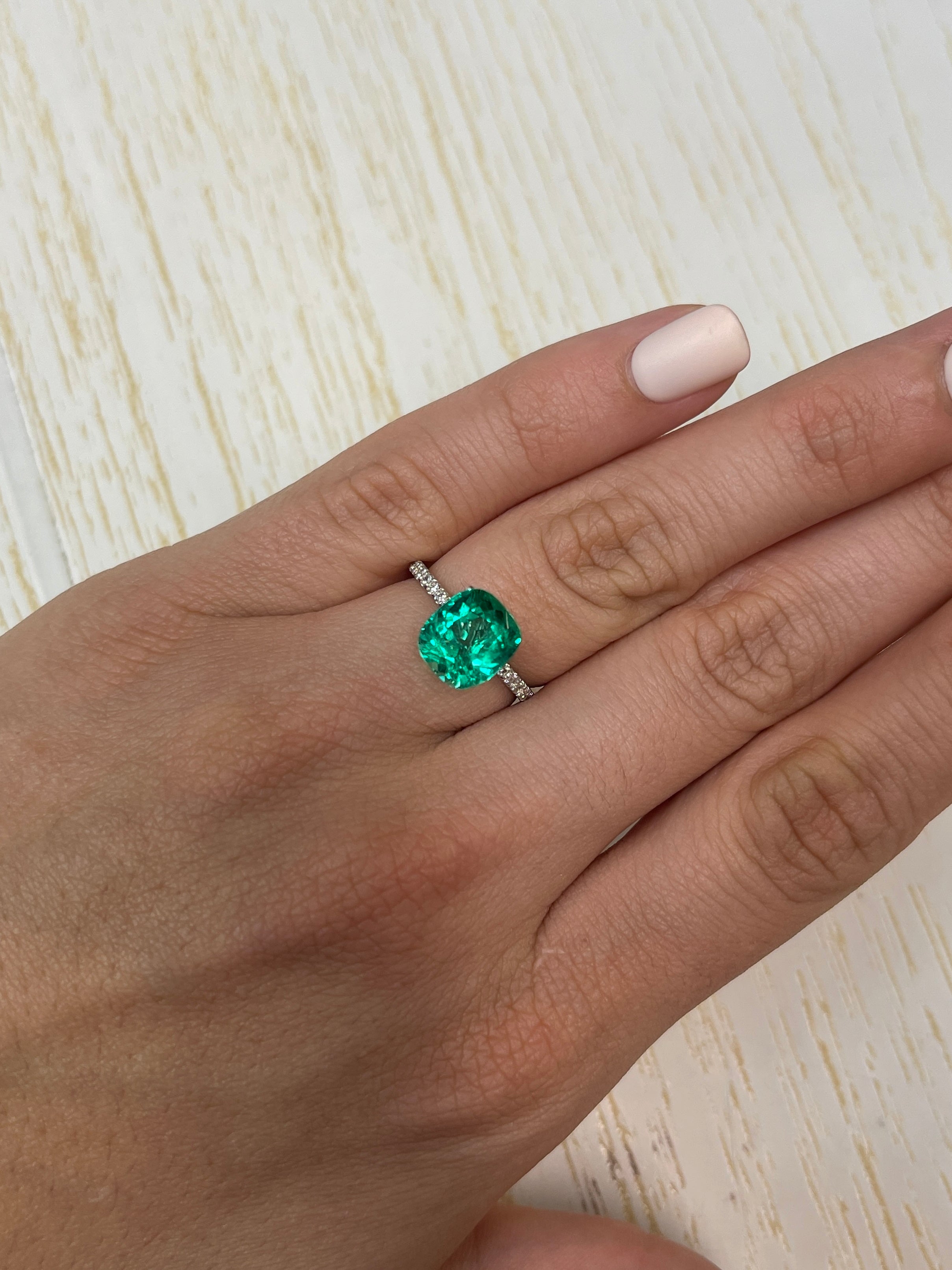 3.55 Carat 10x9 AAA+ Muzo Green Natural Loose Colombian Emerald-Cushion Cut - JR Colombian Emeralds