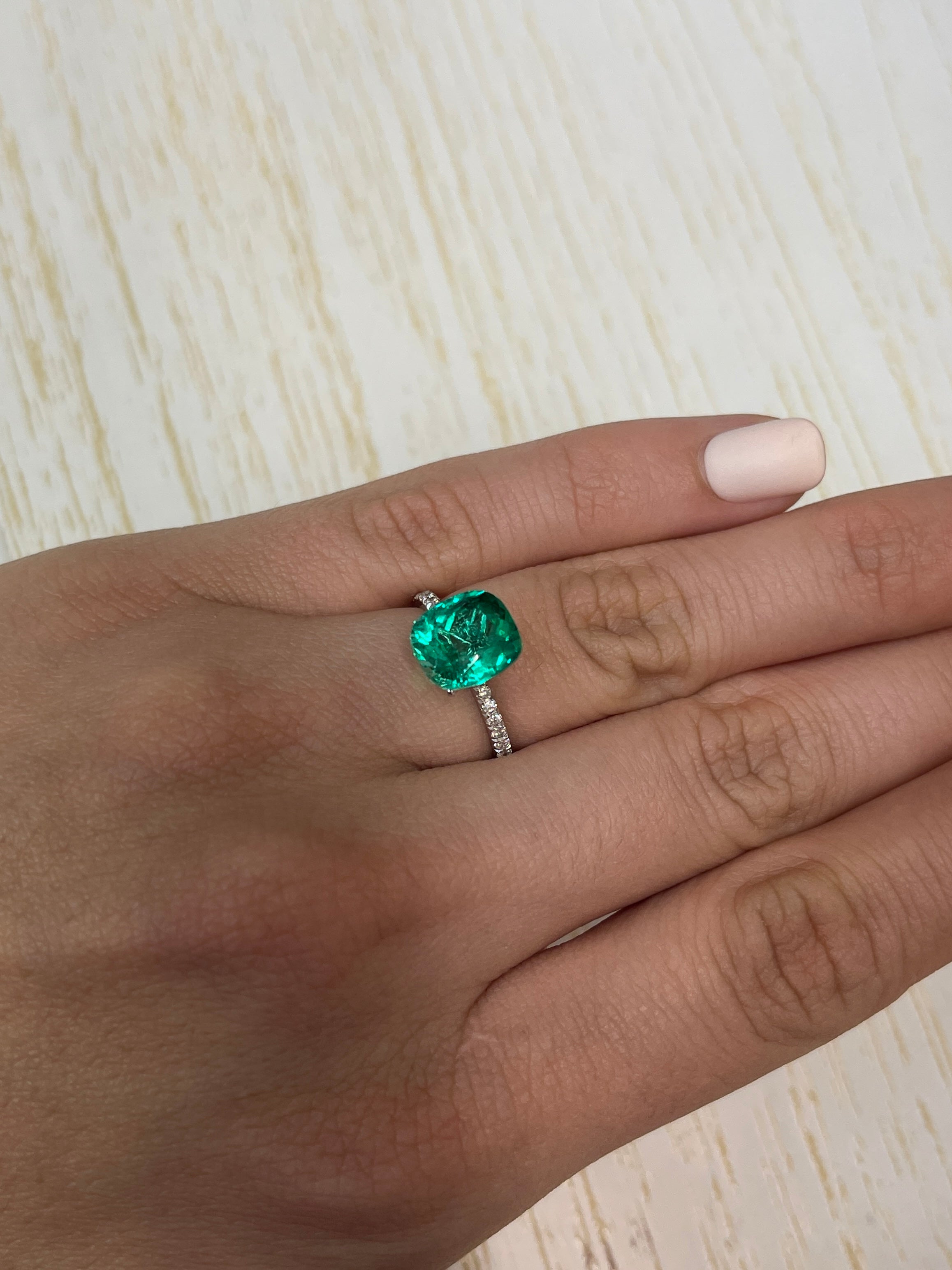 3.55 Carat 10x9 AAA+ Muzo Green Natural Loose Colombian Emerald-Cushion Cut - JR Colombian Emeralds