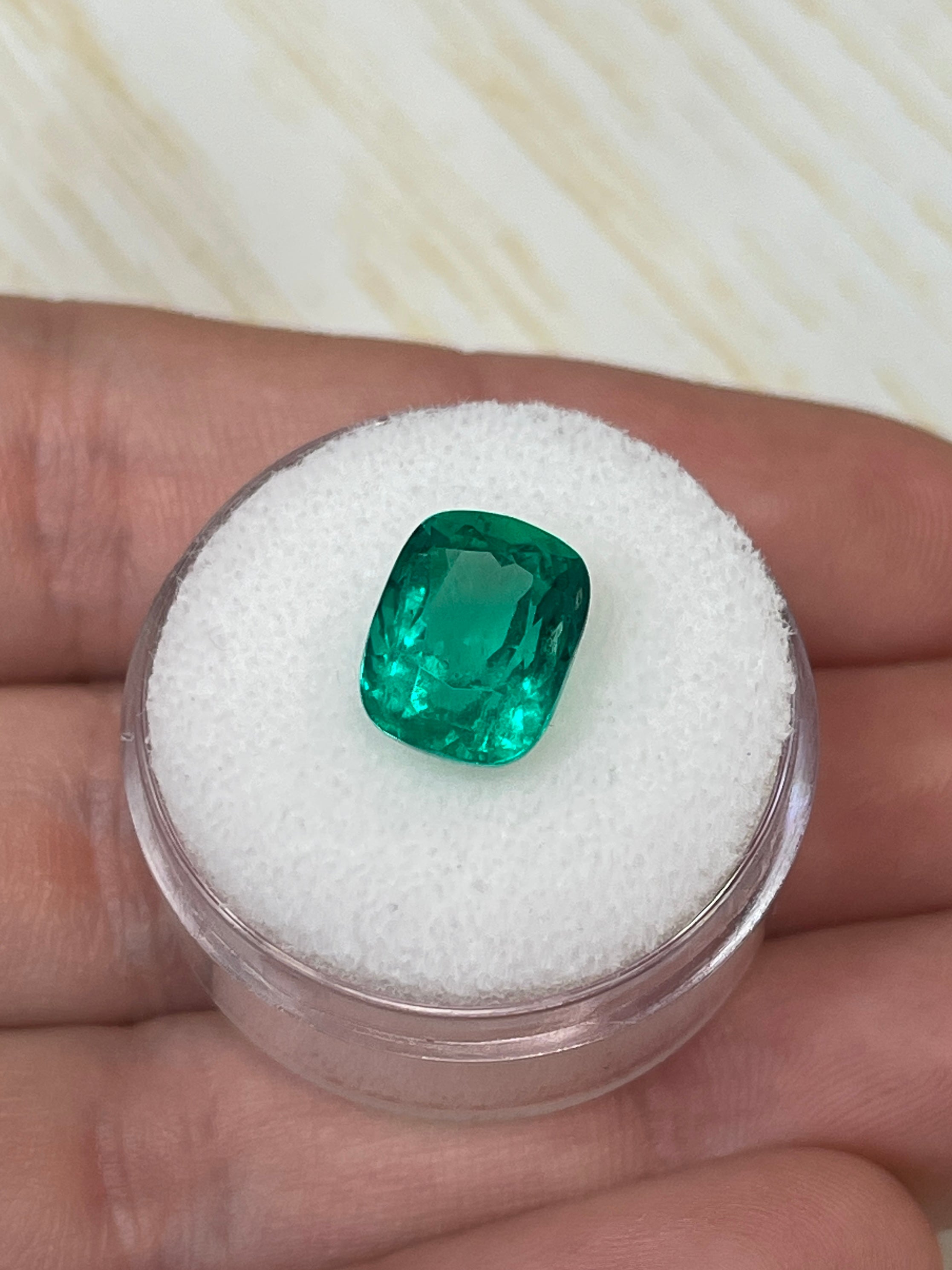 4.38 Carat 11x8 Vivid Muzo Green Natural Loose Colombian Emerald-Cushion Cut - JR Colombian Emeralds