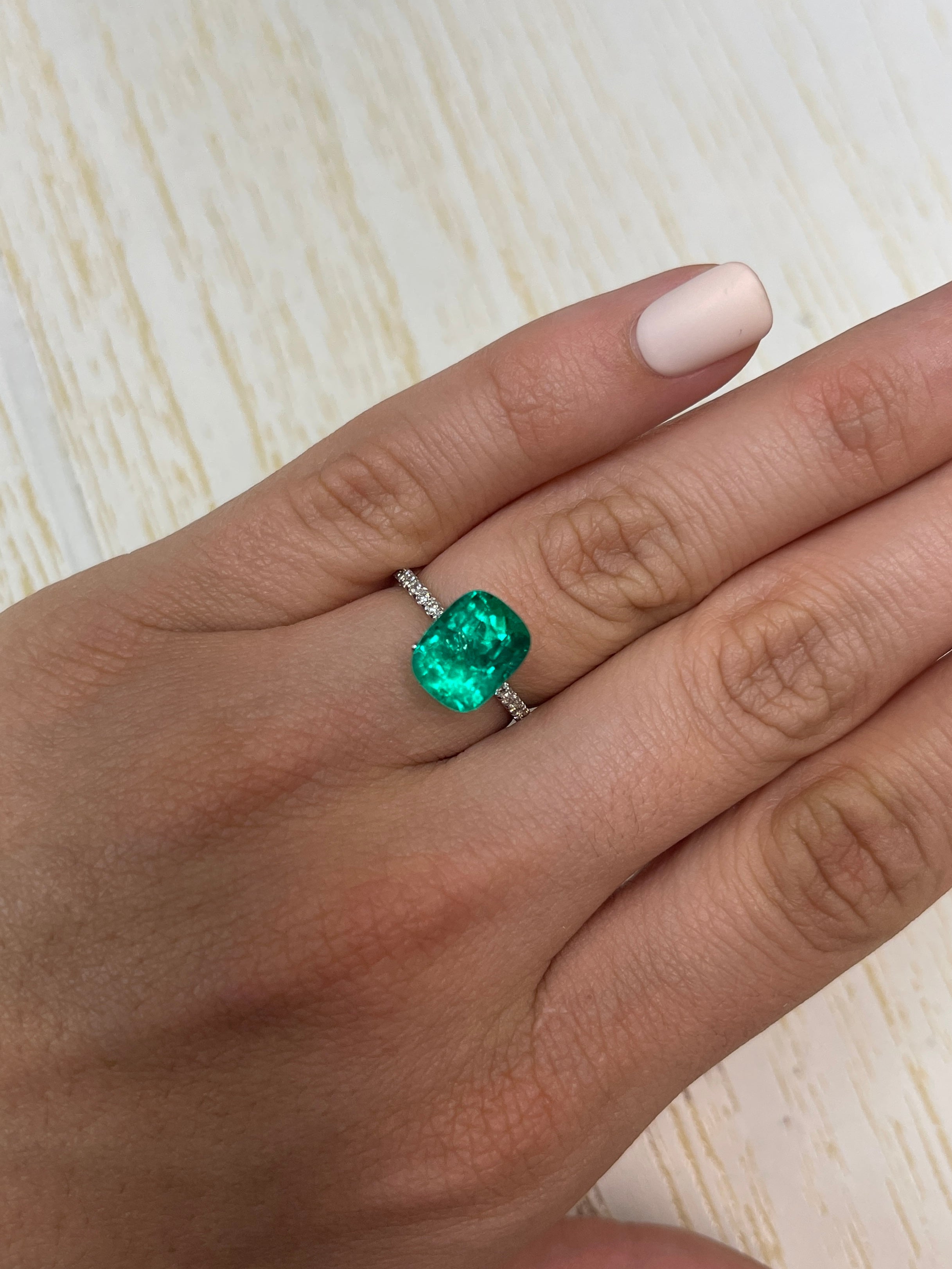 4.38 Carat 11x8 Vivid Muzo Green Natural Loose Colombian Emerald-Cushion Cut - JR Colombian Emeralds