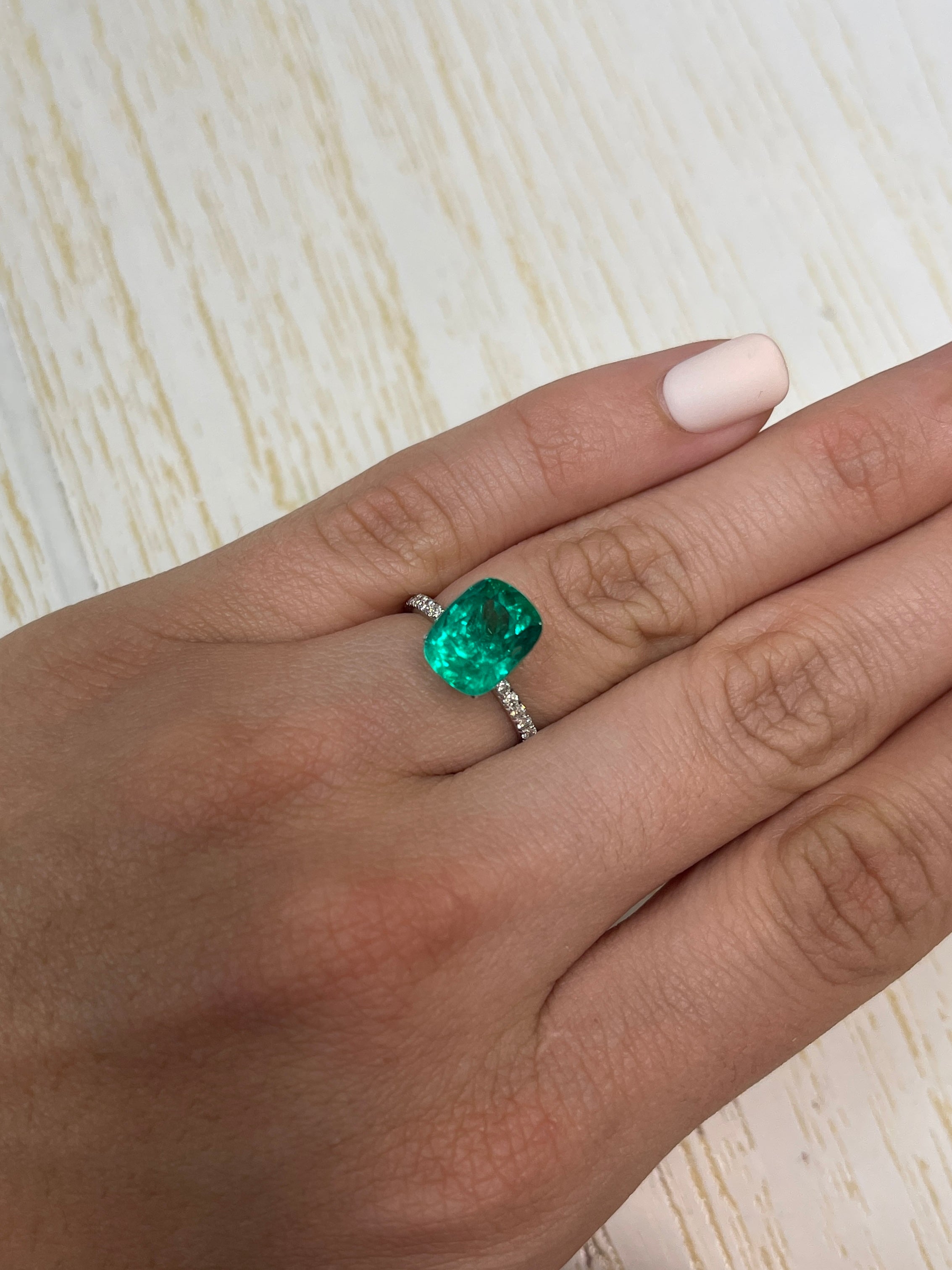 4.38 Carat 11x8 Vivid Muzo Green Natural Loose Colombian Emerald-Cushion Cut - JR Colombian Emeralds