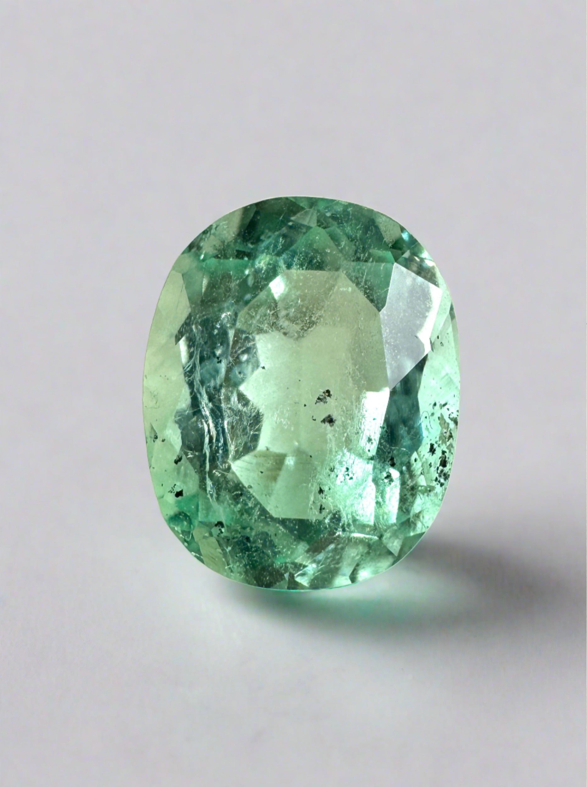 2.10 Carat 9x7 Freckled Sea Foam Green Natural Loose Colombian Emerald-Oval Cut - JR Colombian Emeralds