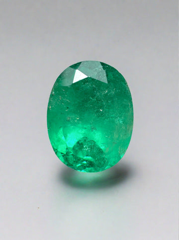 2.22 Carat 9x8 Glowy Green Natural Loose Colombian Emerald-Oval Cut