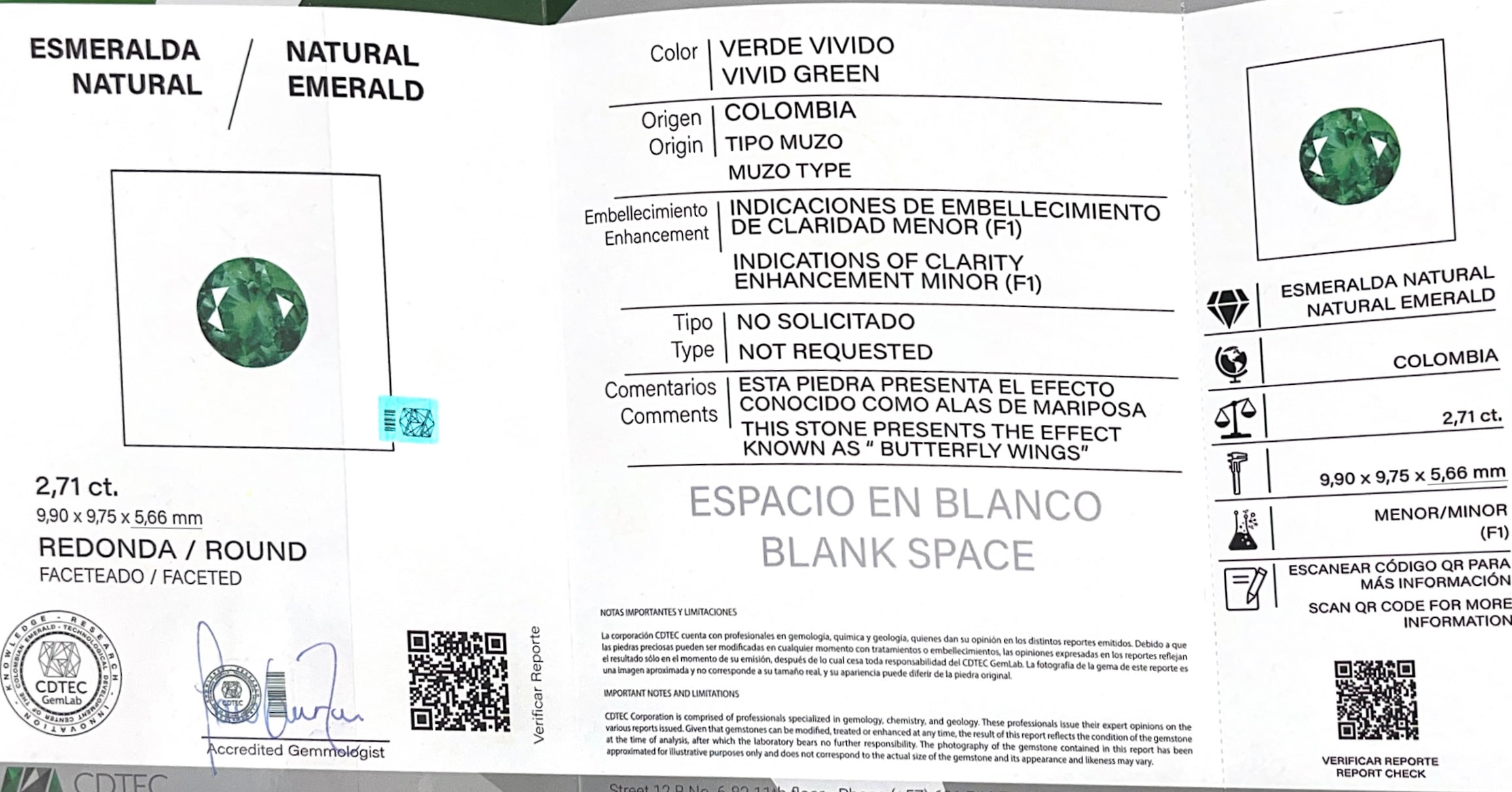 2.71 Carat 10x10 AAA+ Drop of Oil Minor Oil Natural Round Loose Colombian Emerald - JR Colombian Emeralds