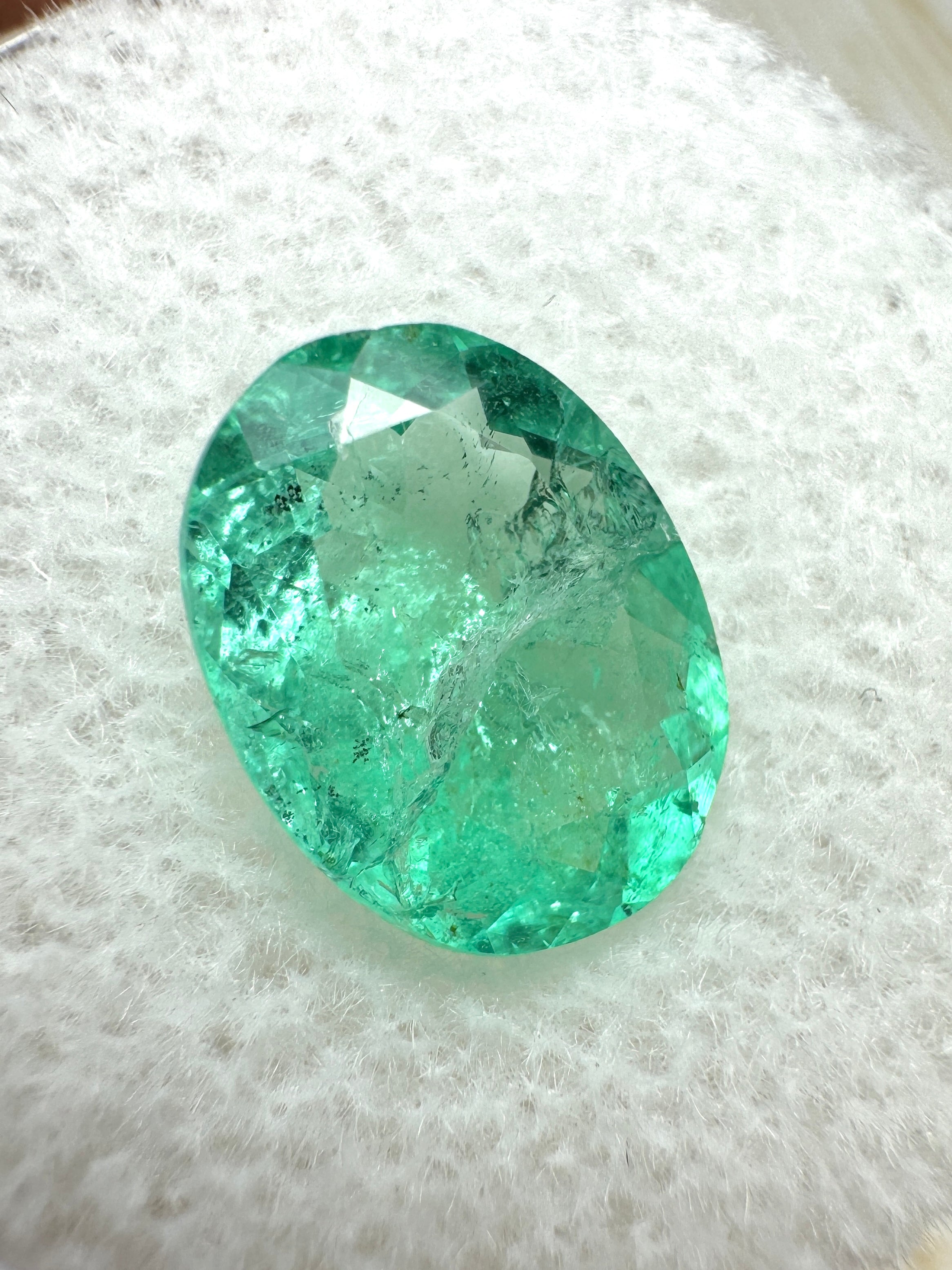 2.52 Carat Medium Light Bluish Green Loose Colombian Emerald-Oval Cut - JR Colombian Emeralds