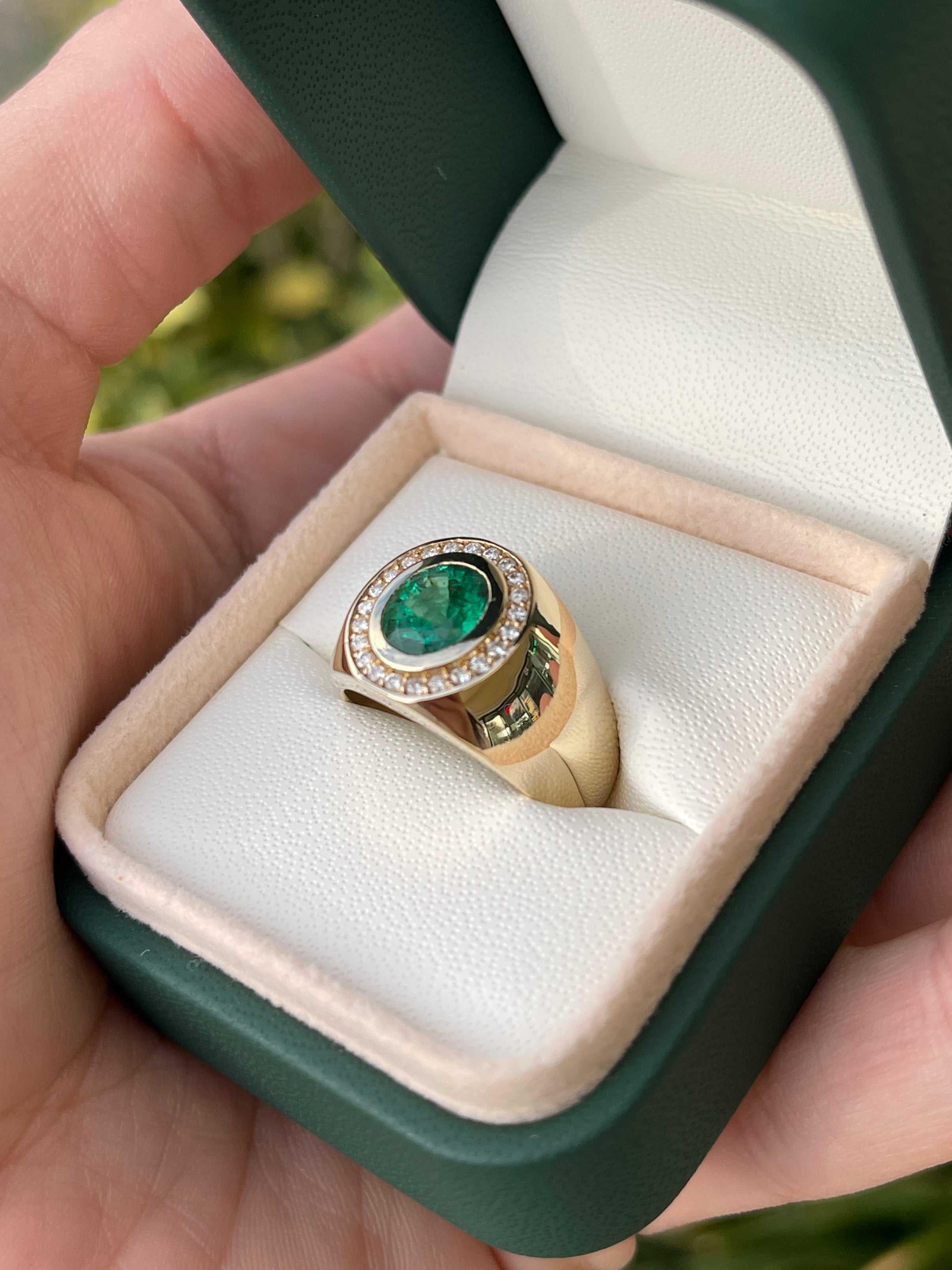 1.95tcw Natural Emerald & Diamond Halo Styled Men's Ring 14K