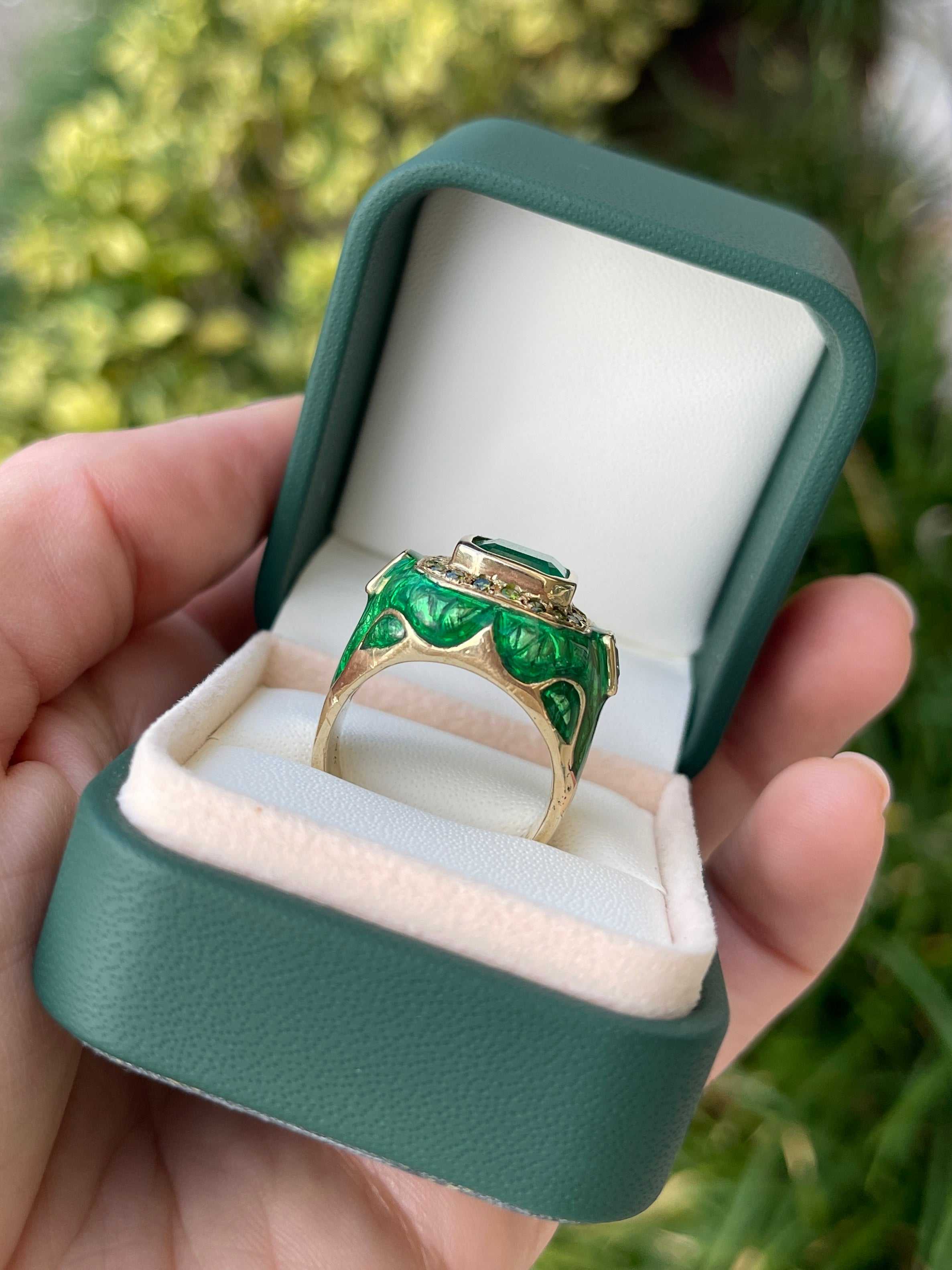 5.30tcw Colombian Emerald & Diamond Men's Enamel Ring 14K