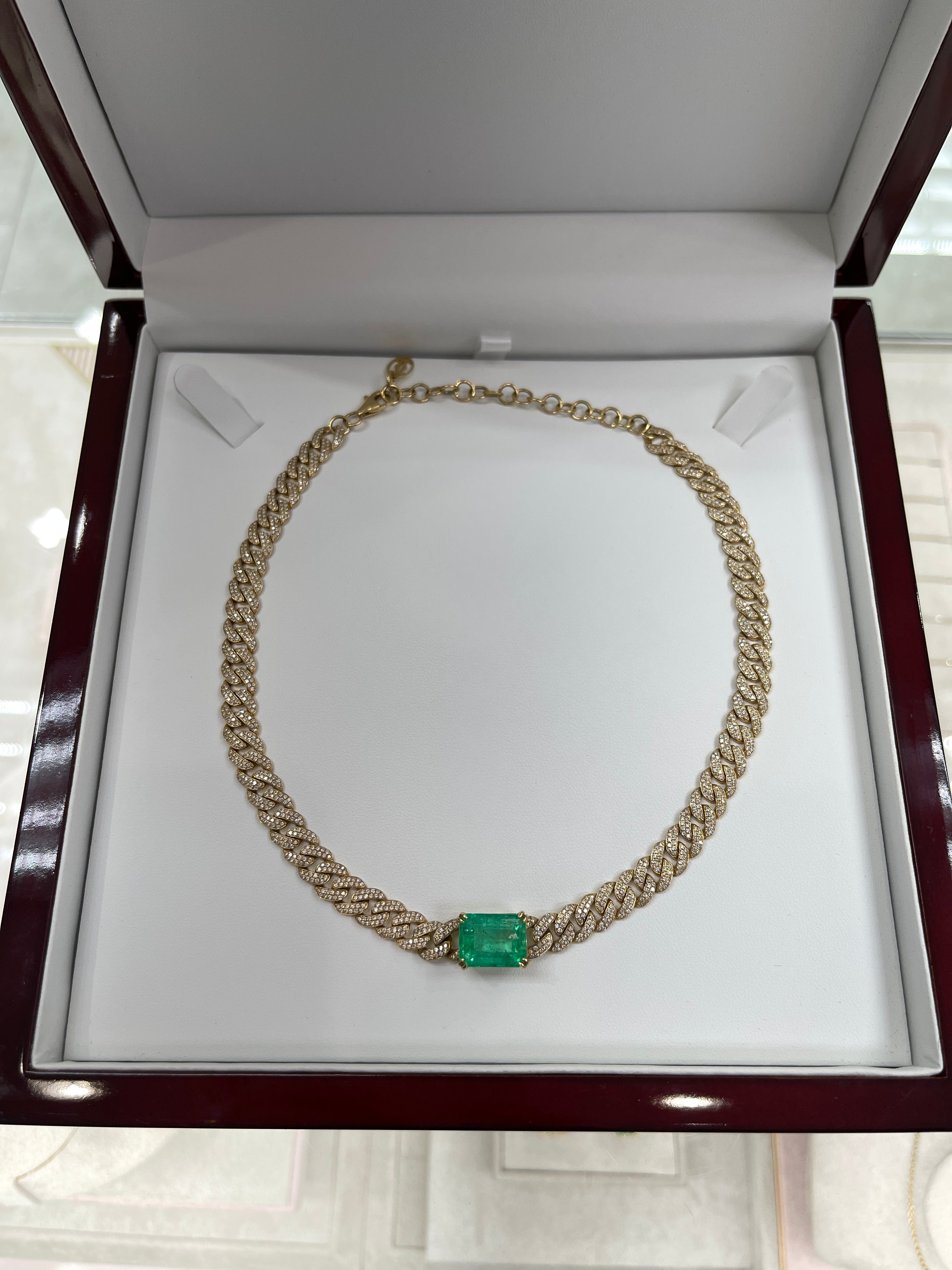 17.46tcw Colombian Emerald & Diamond Iced Out Choker Cuban Link 18K