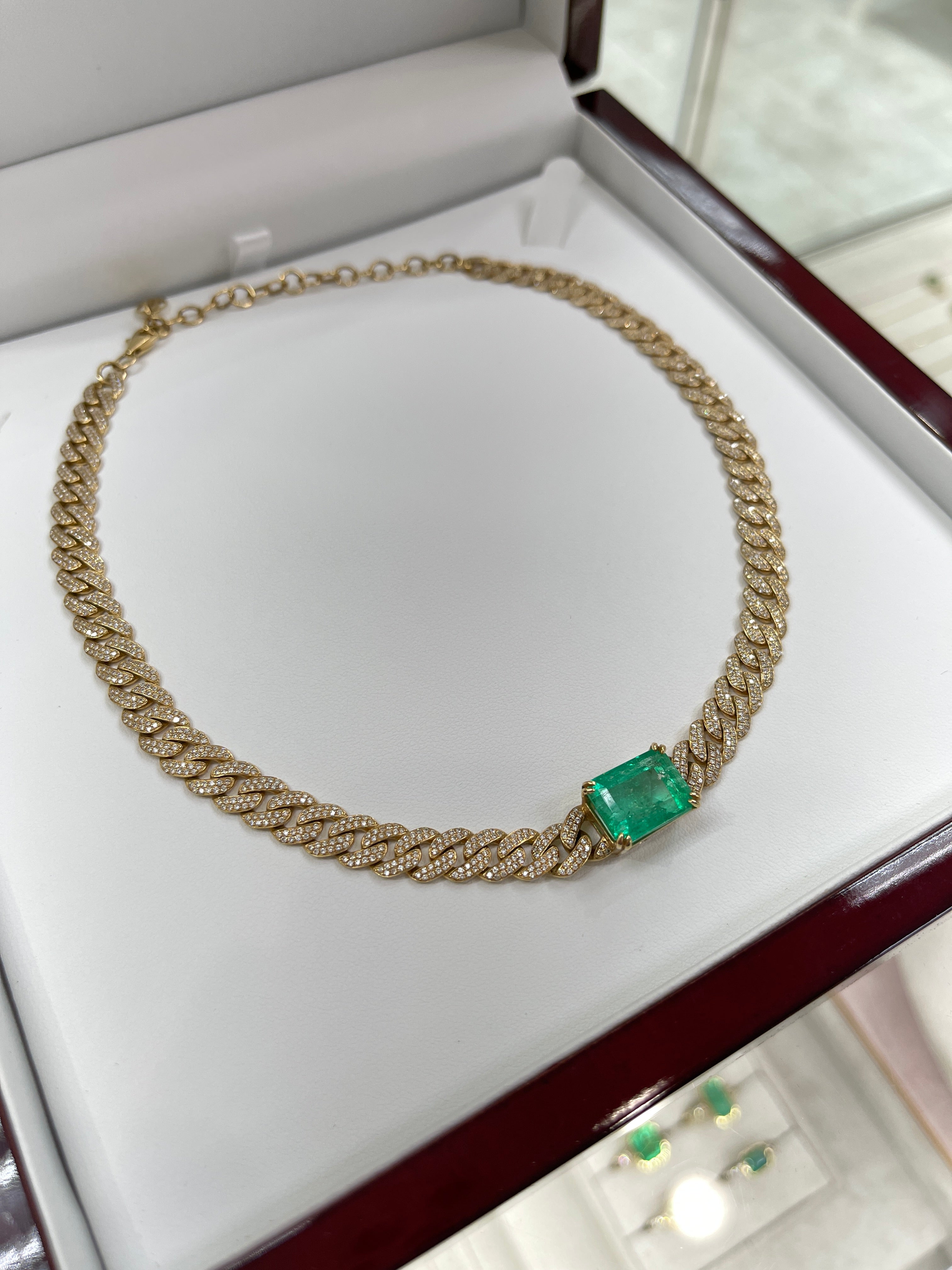 17.46tcw Colombian Emerald & Diamond Iced Out Choker Cuban Link 18K