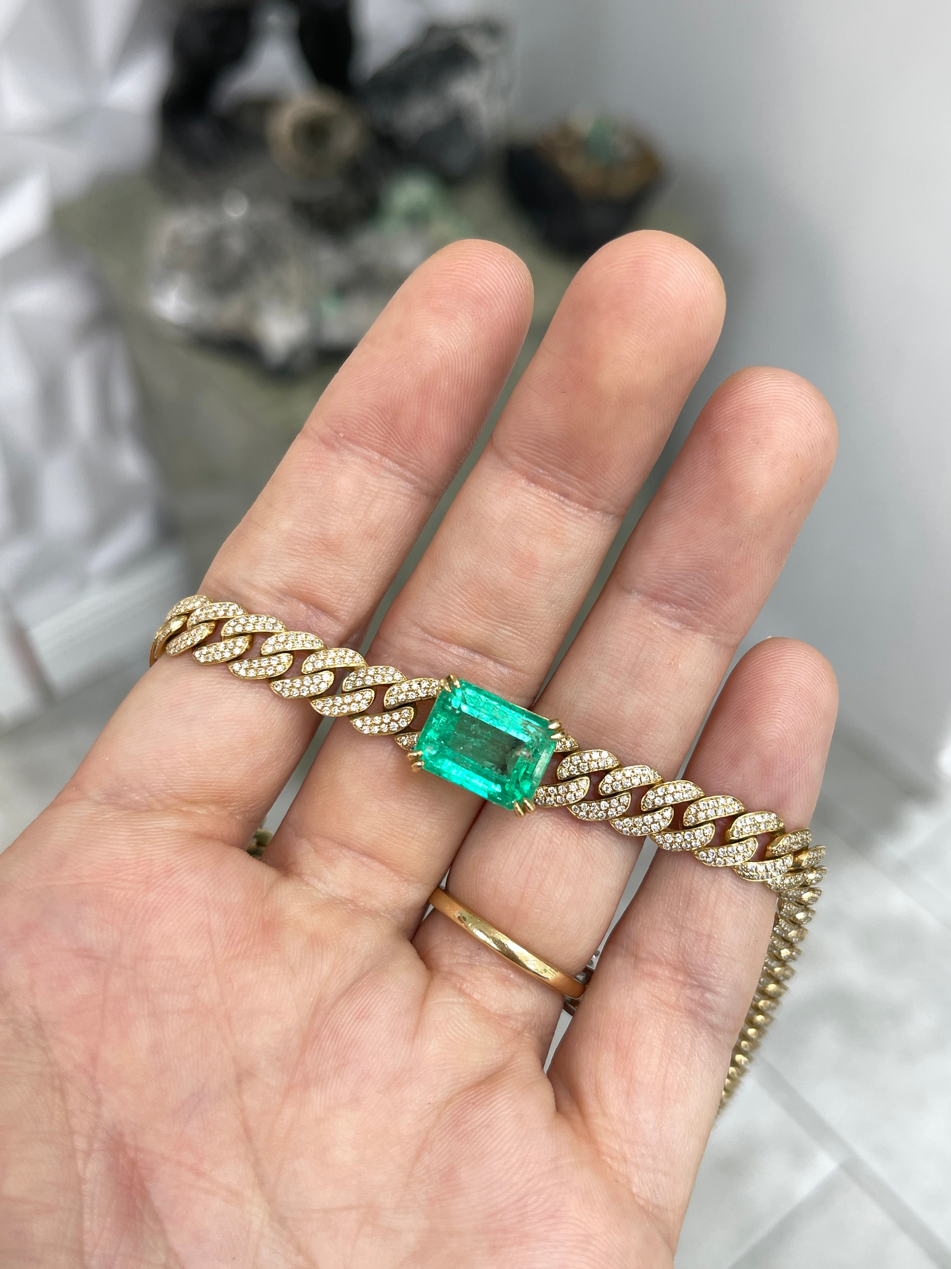 17.46tcw Colombian Emerald & Diamond Iced Out Choker Cuban Link 18K