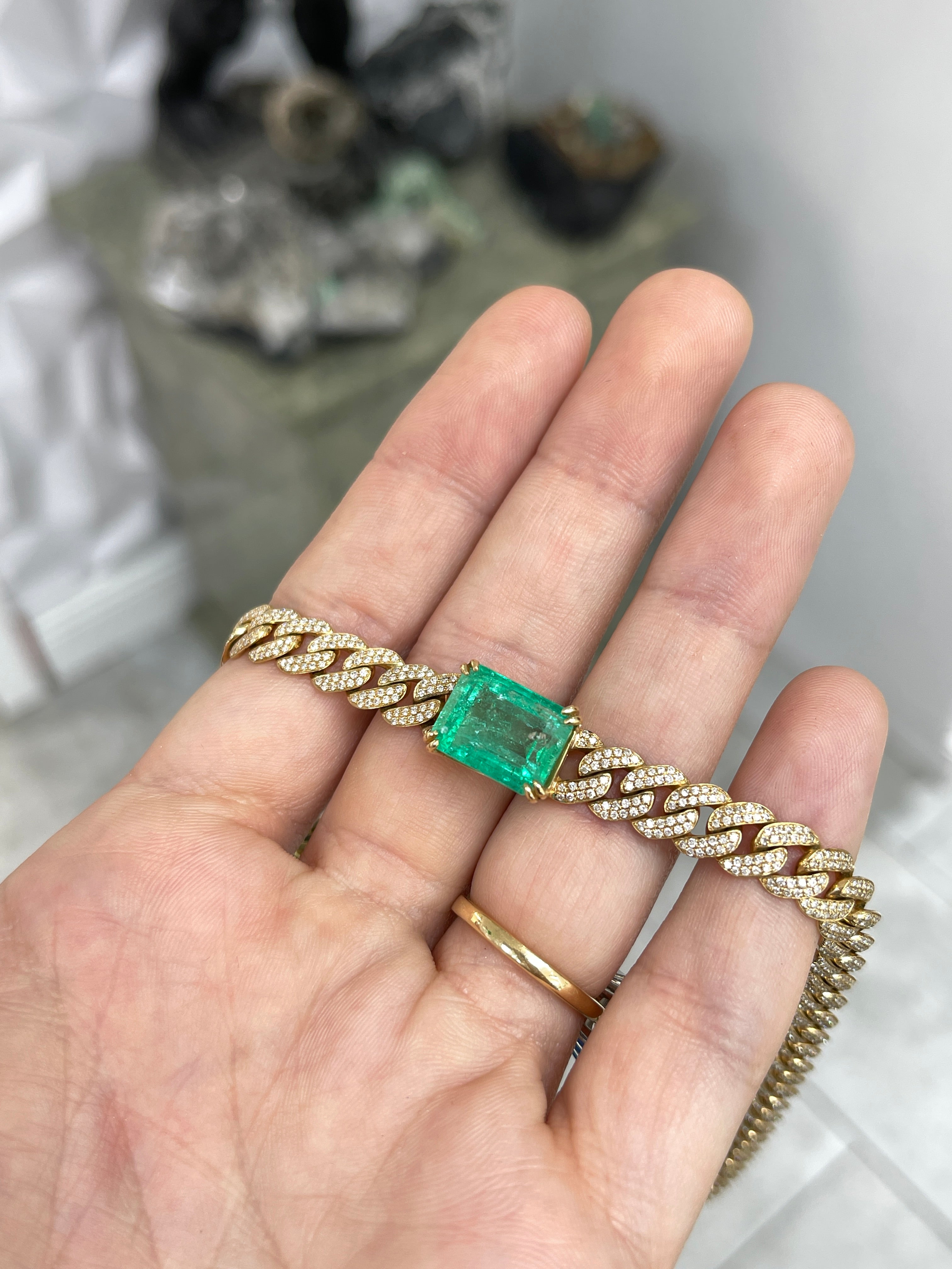 17.46tcw Colombian Emerald & Diamond Iced Out Choker Cuban Link 18K