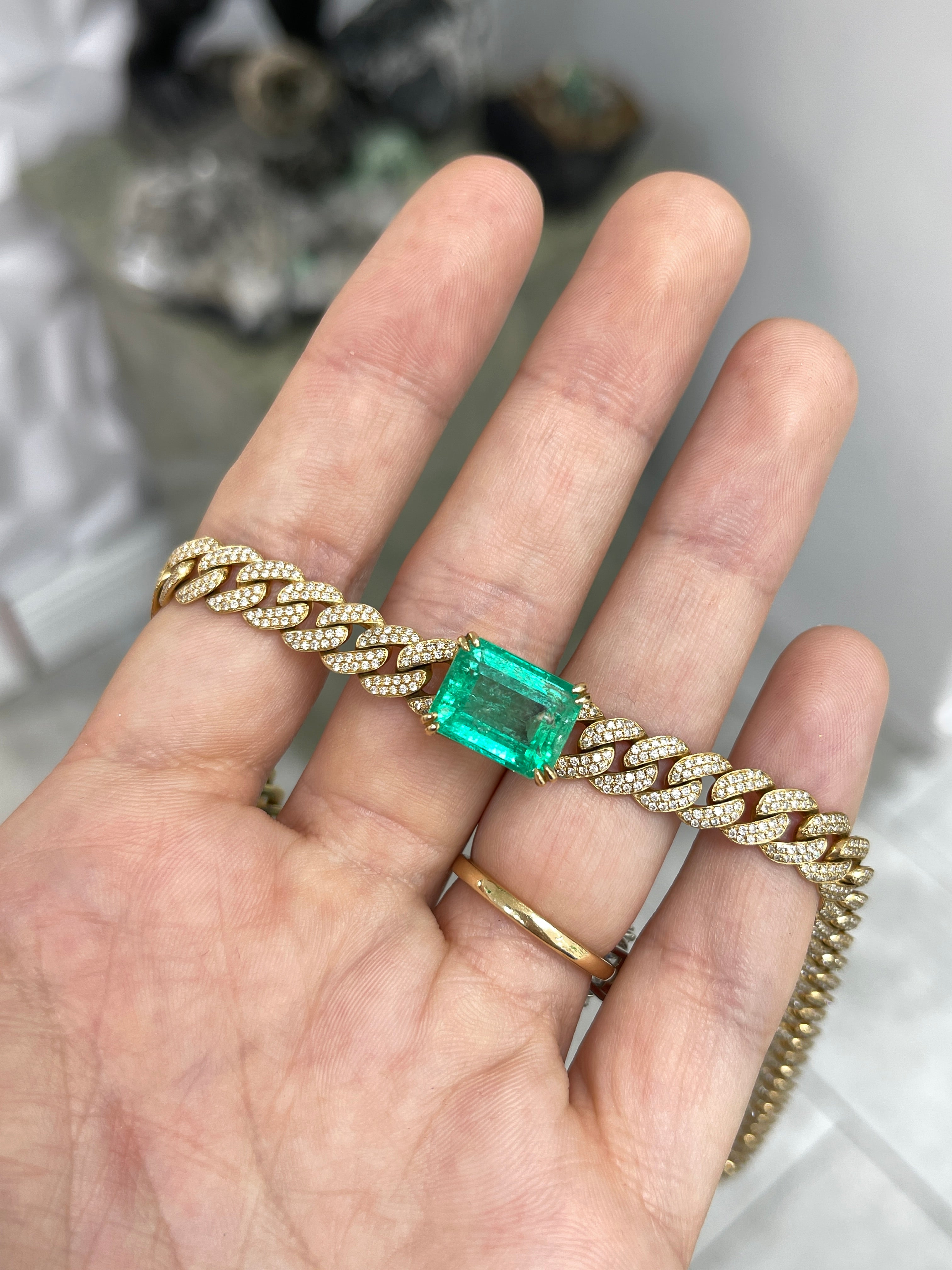 17.46tcw Colombian Emerald & Diamond Iced Out Choker Cuban Link 18K