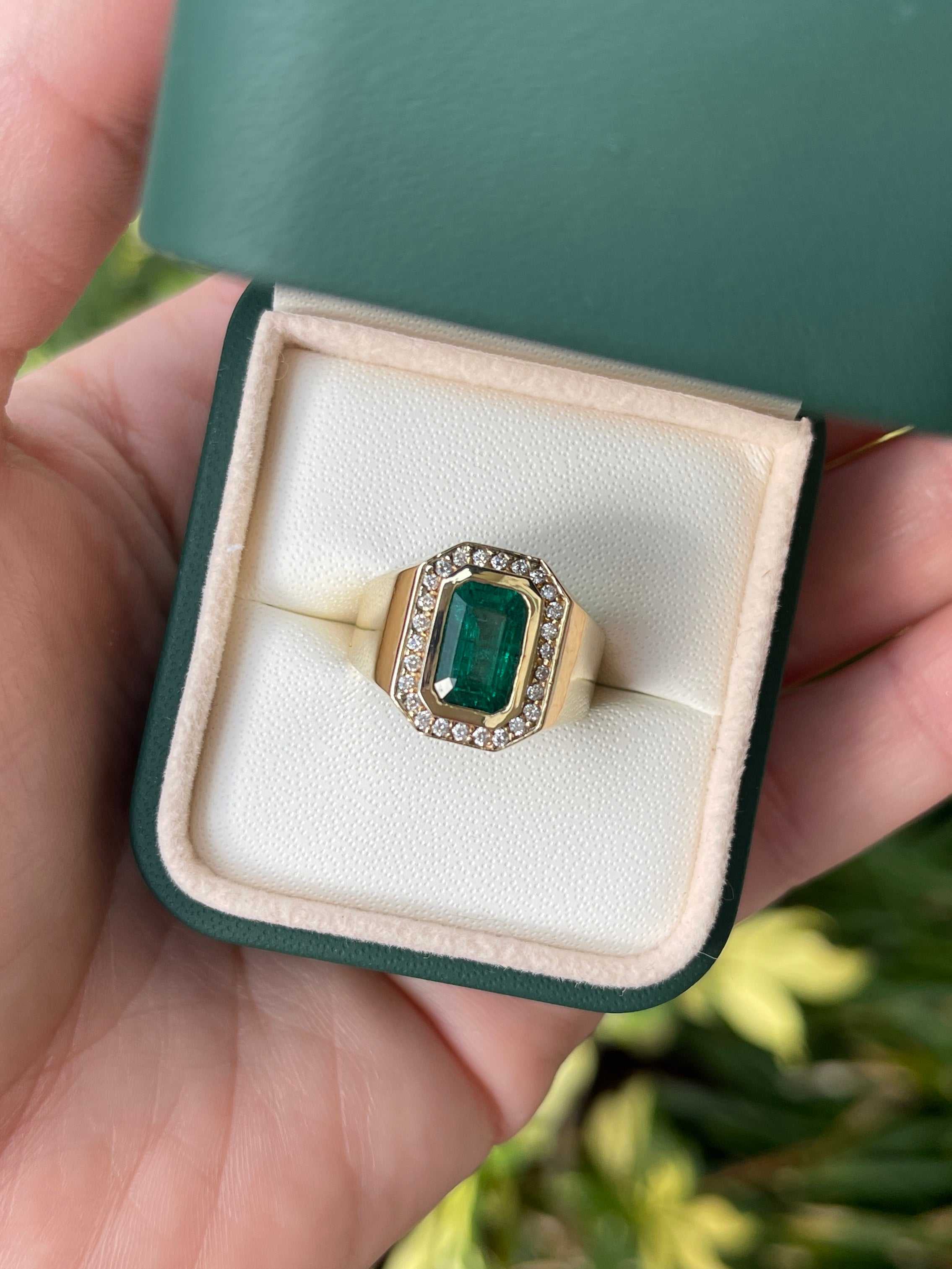 2.80tcw Natural Emerald & Diamond Men's Cocktail Ring 14K