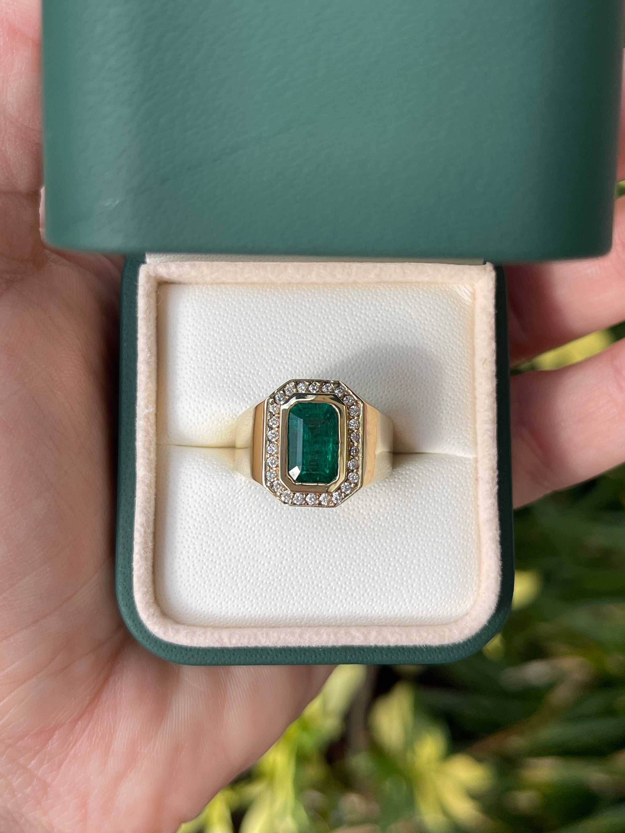 2.80tcw Natural Emerald & Diamond Men's Cocktail Ring 14K