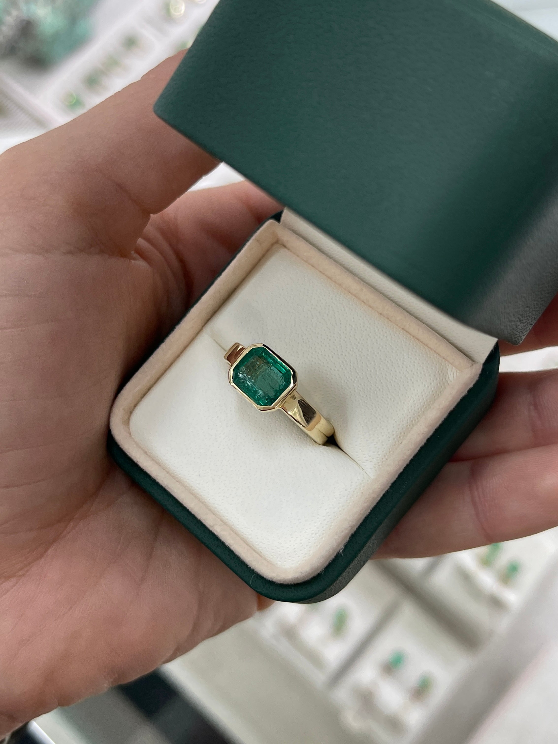 2.40cts 14K Natural Emerald Cut Dark Green Solitaire Engagement Ring