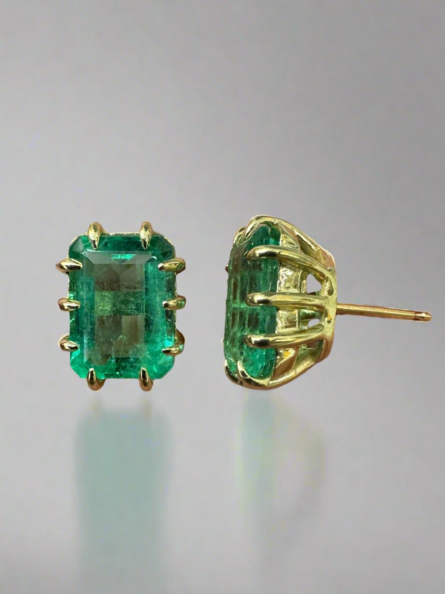 6.24tcw Colombian Emerald Multi Prong 18K Statement Studs