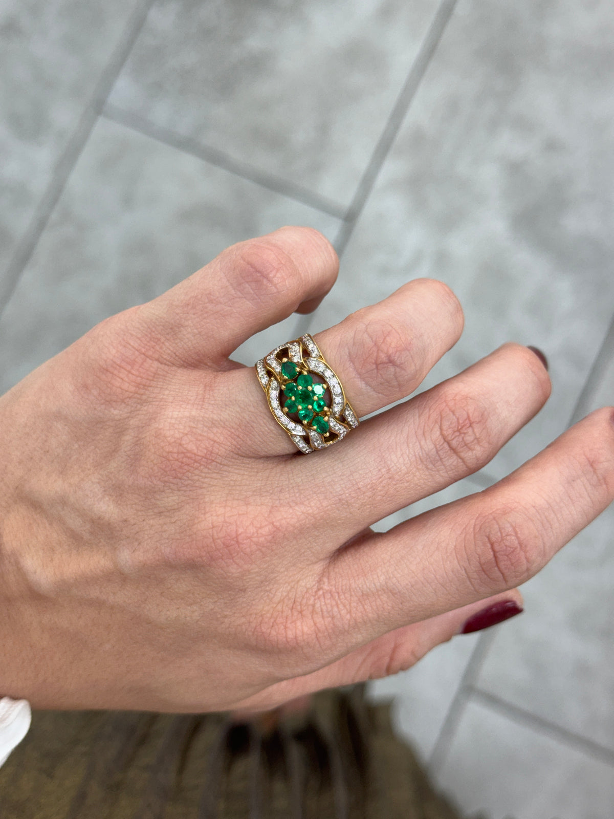 2.07tcw Fine Quality Emerald & Diamond Wide Band Ring 18K