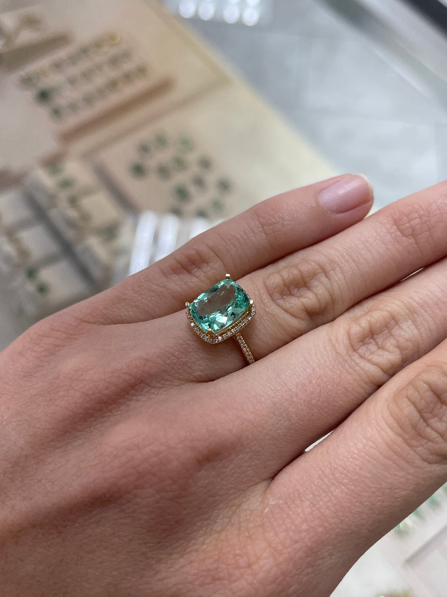 3.11tcw Cushion Emerald Diamond Halo Engagement Ring 14K
