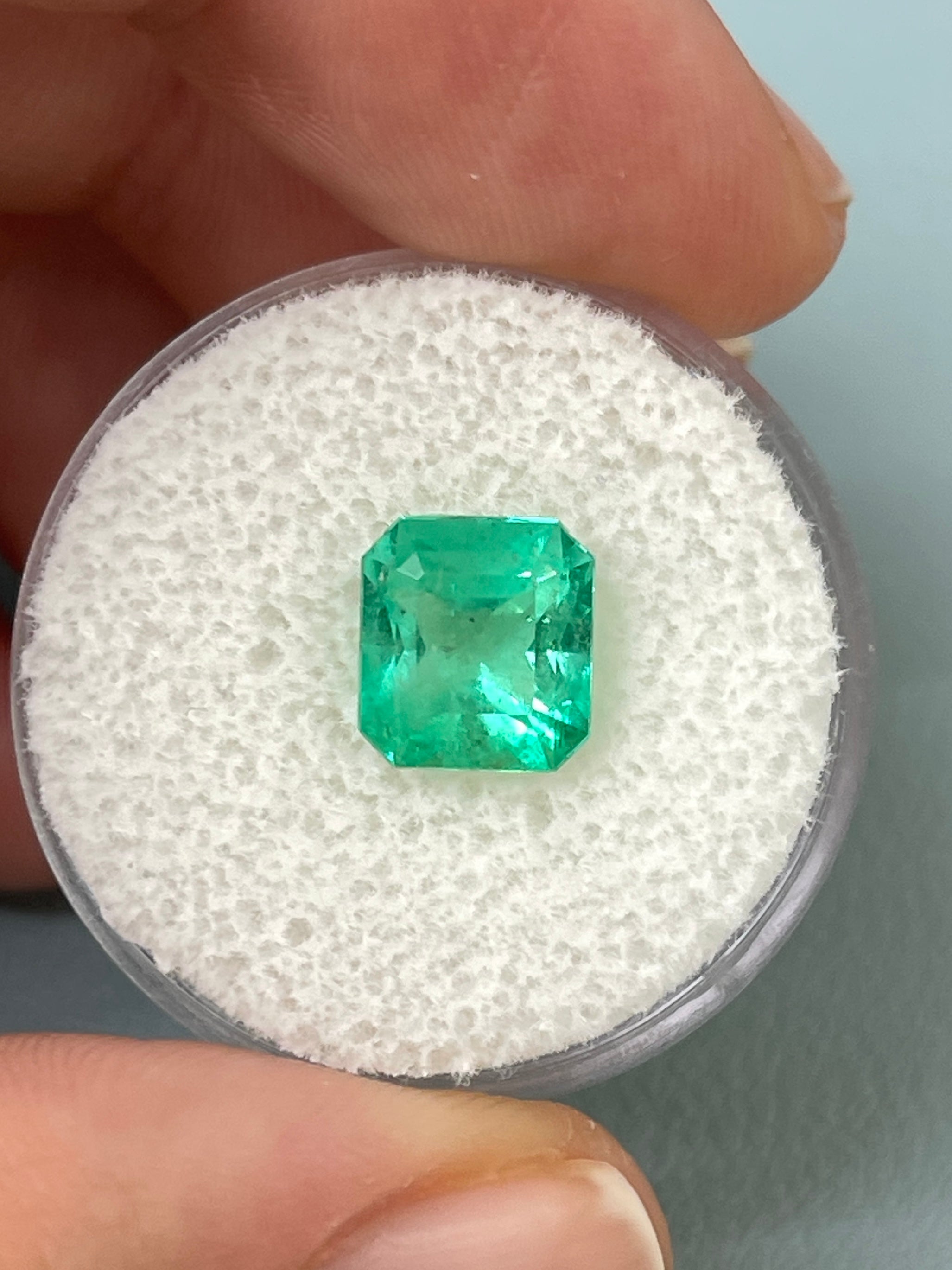 2.76 Carat 9x8 Bluish Green Natural Loose Colombian Emerald- Asscher Cut - JR Colombian Emeralds