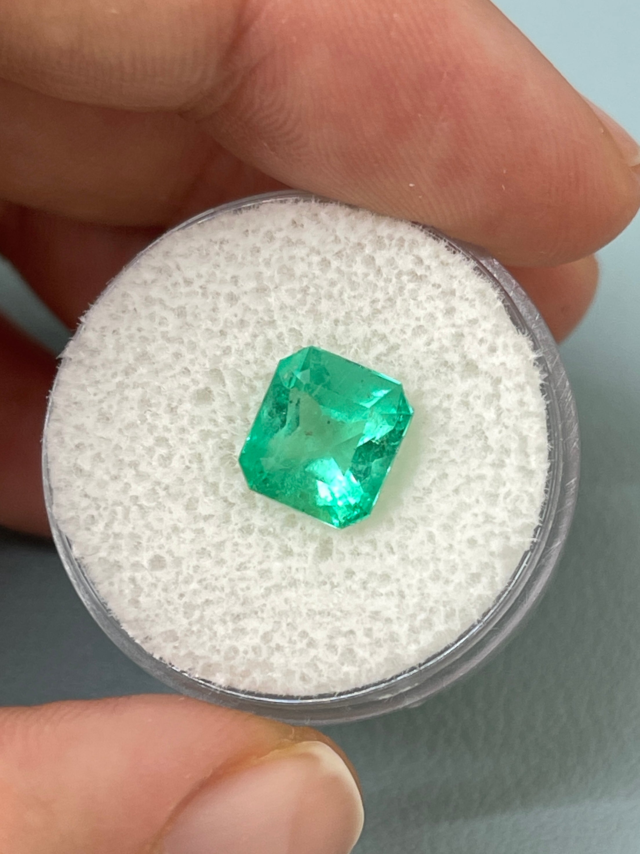 2.76 Carat 9x8 Bluish Green Natural Loose Colombian Emerald- Asscher Cut - JR Colombian Emeralds