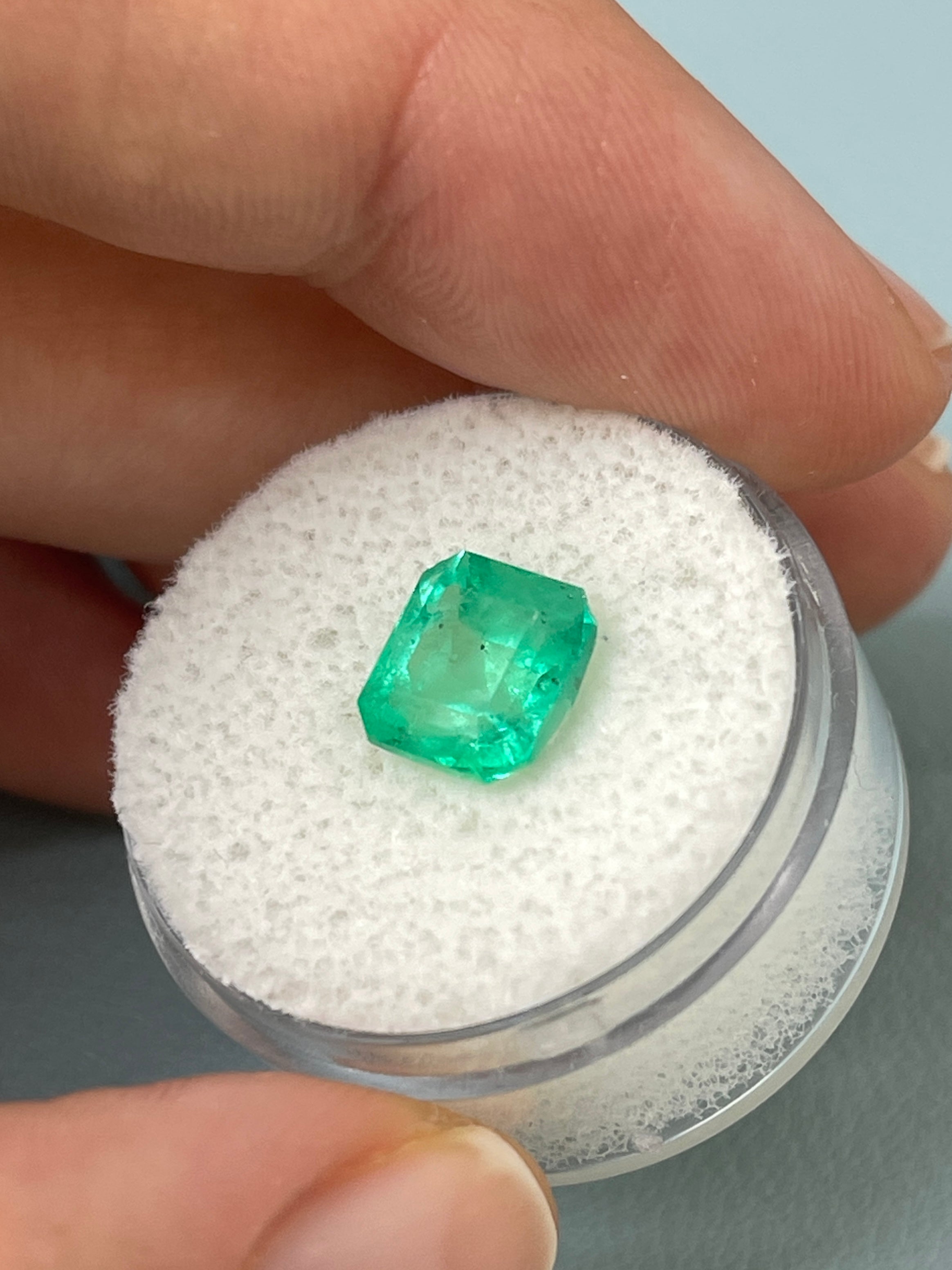 2.76 Carat 9x8 Bluish Green Natural Loose Colombian Emerald- Asscher Cut - JR Colombian Emeralds