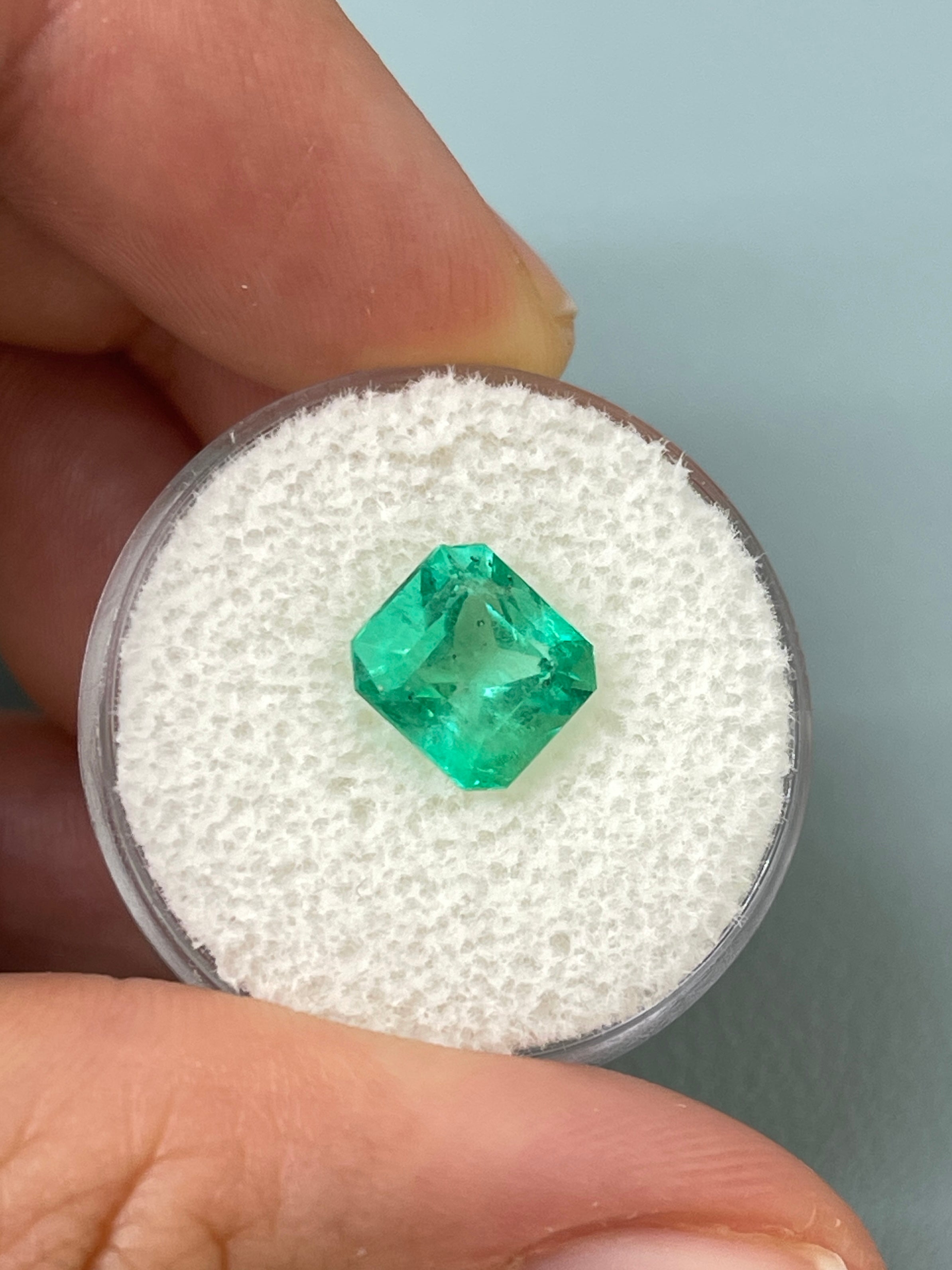 2.76 Carat 9x8 Bluish Green Natural Loose Colombian Emerald- Asscher Cut - JR Colombian Emeralds