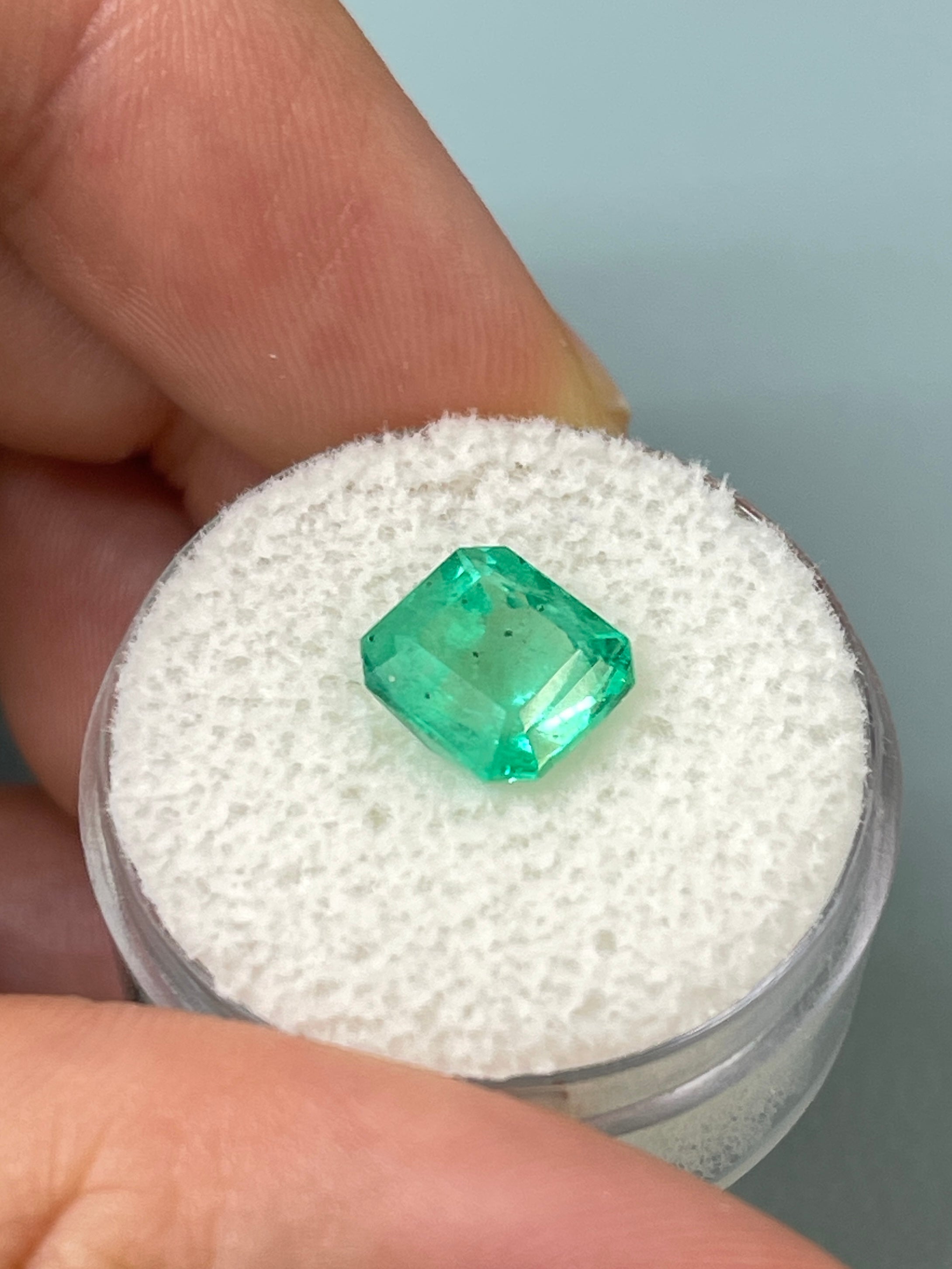 2.76 Carat 9x8 Bluish Green Natural Loose Colombian Emerald- Asscher Cut - JR Colombian Emeralds