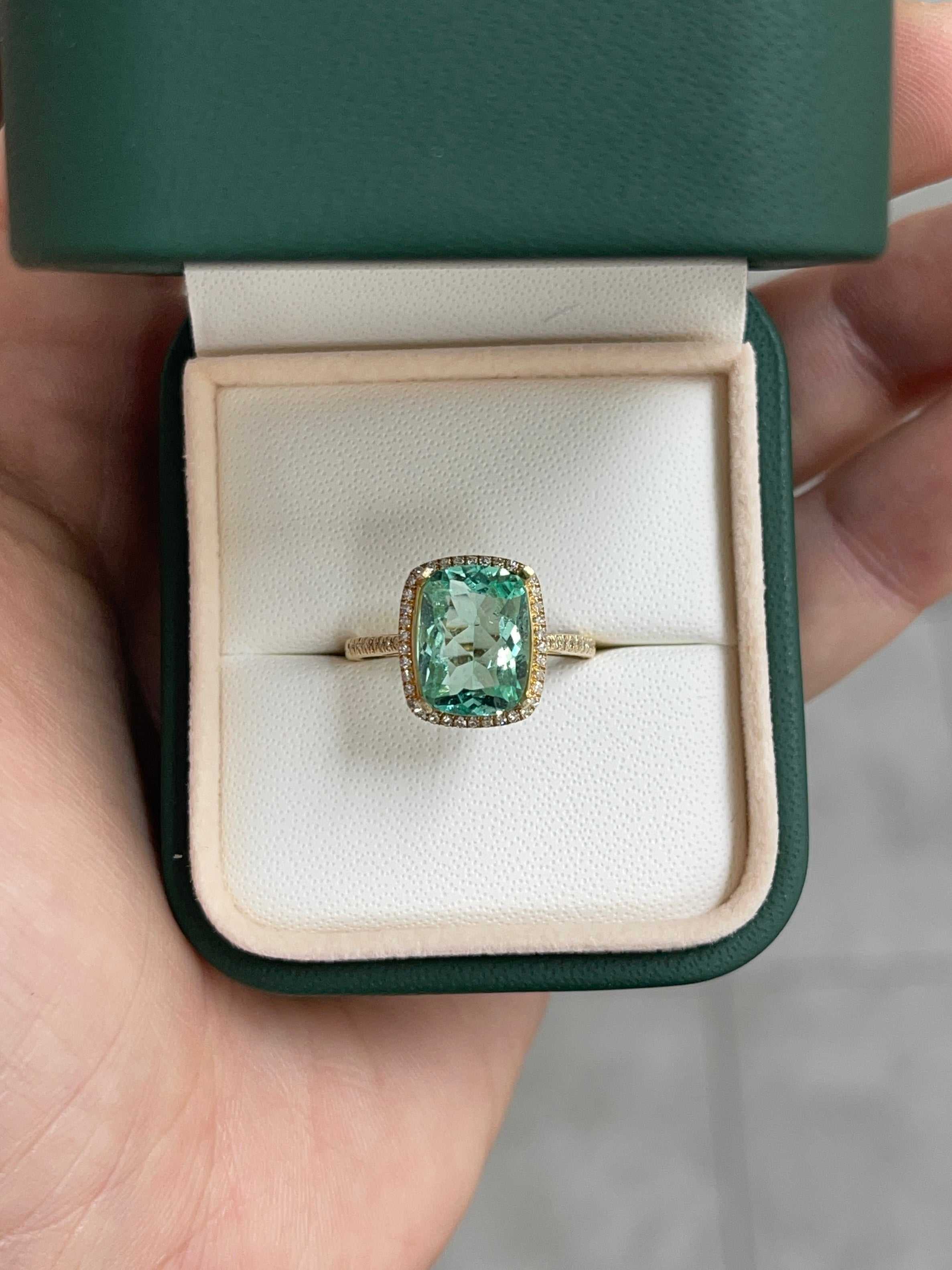 3.11tcw Cushion Emerald Diamond Halo Engagement Ring 14K - JR Colombian Emeralds