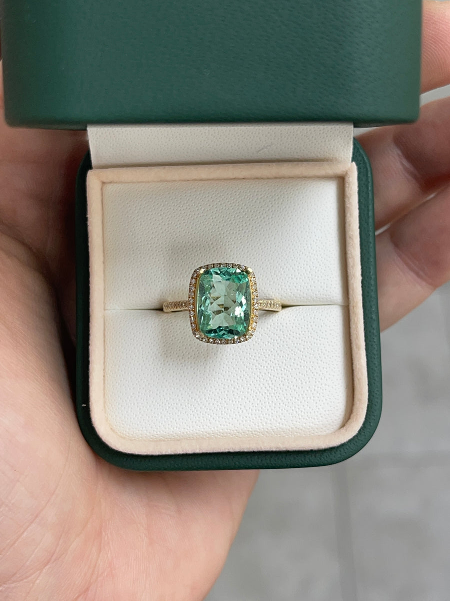 3.11tcw Cushion Emerald Diamond Halo Engagement Ring 14K