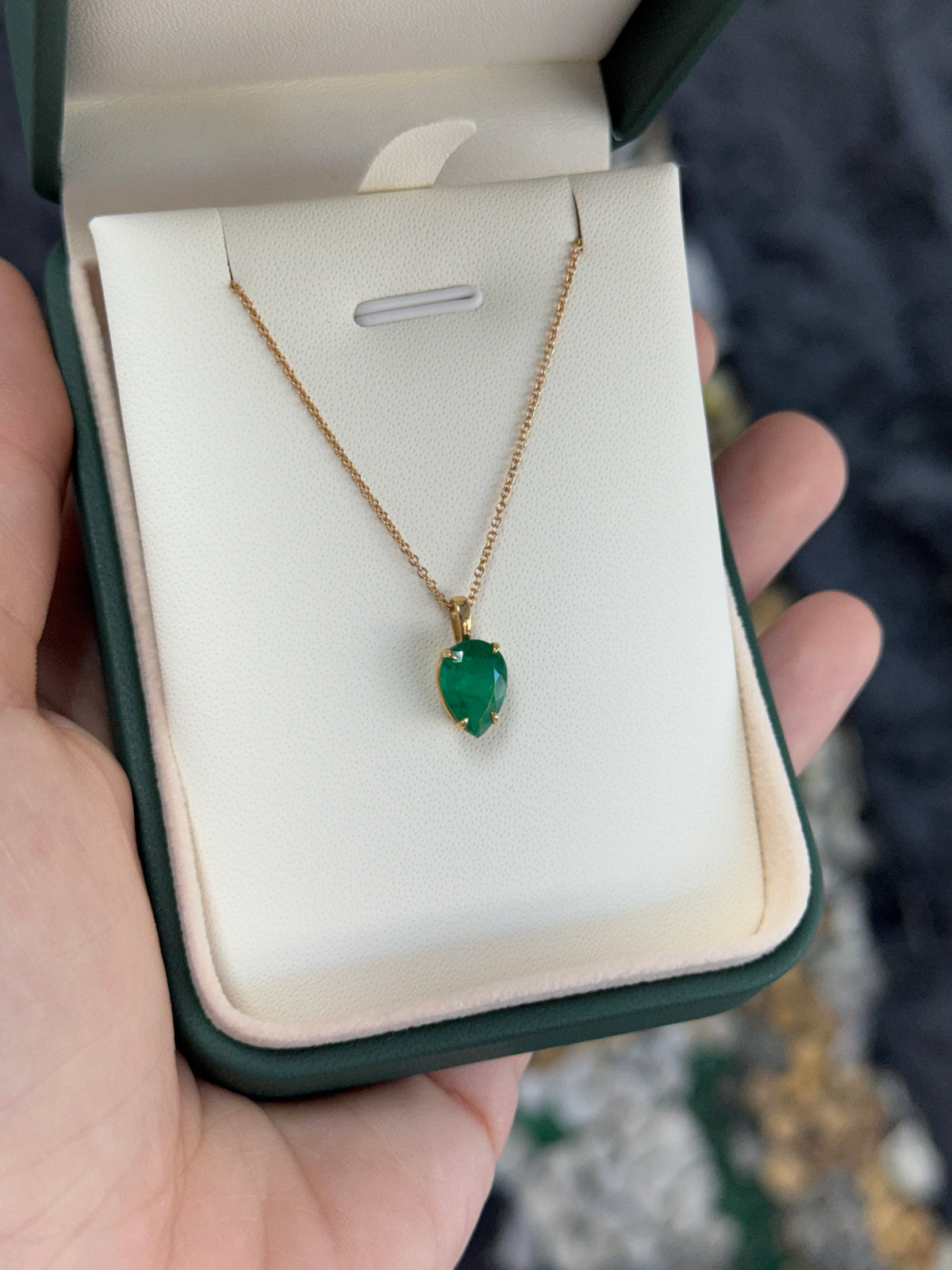 1.70 Carat Emerald Solitaire Pear Gold Inverted Pendant 18K