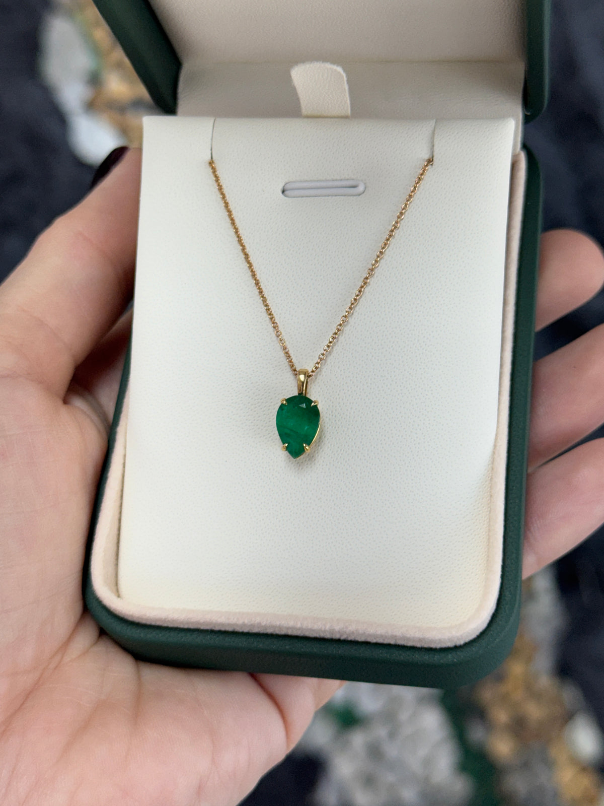 1.70 Carat Emerald Solitaire Pear Gold Inverted Pendant 18K