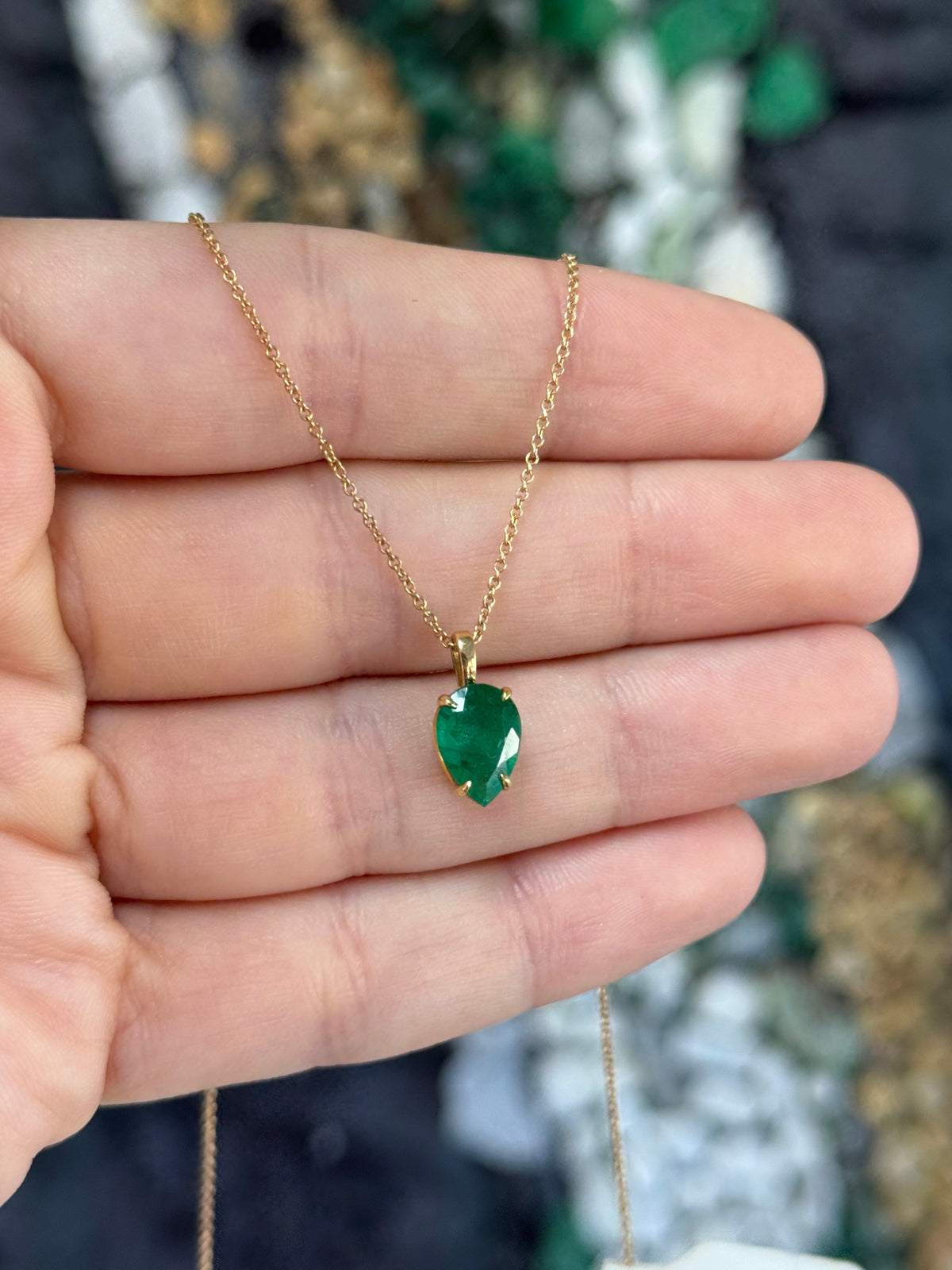 1.70 Carat Emerald Solitaire Pear Gold Inverted Pendant 18K