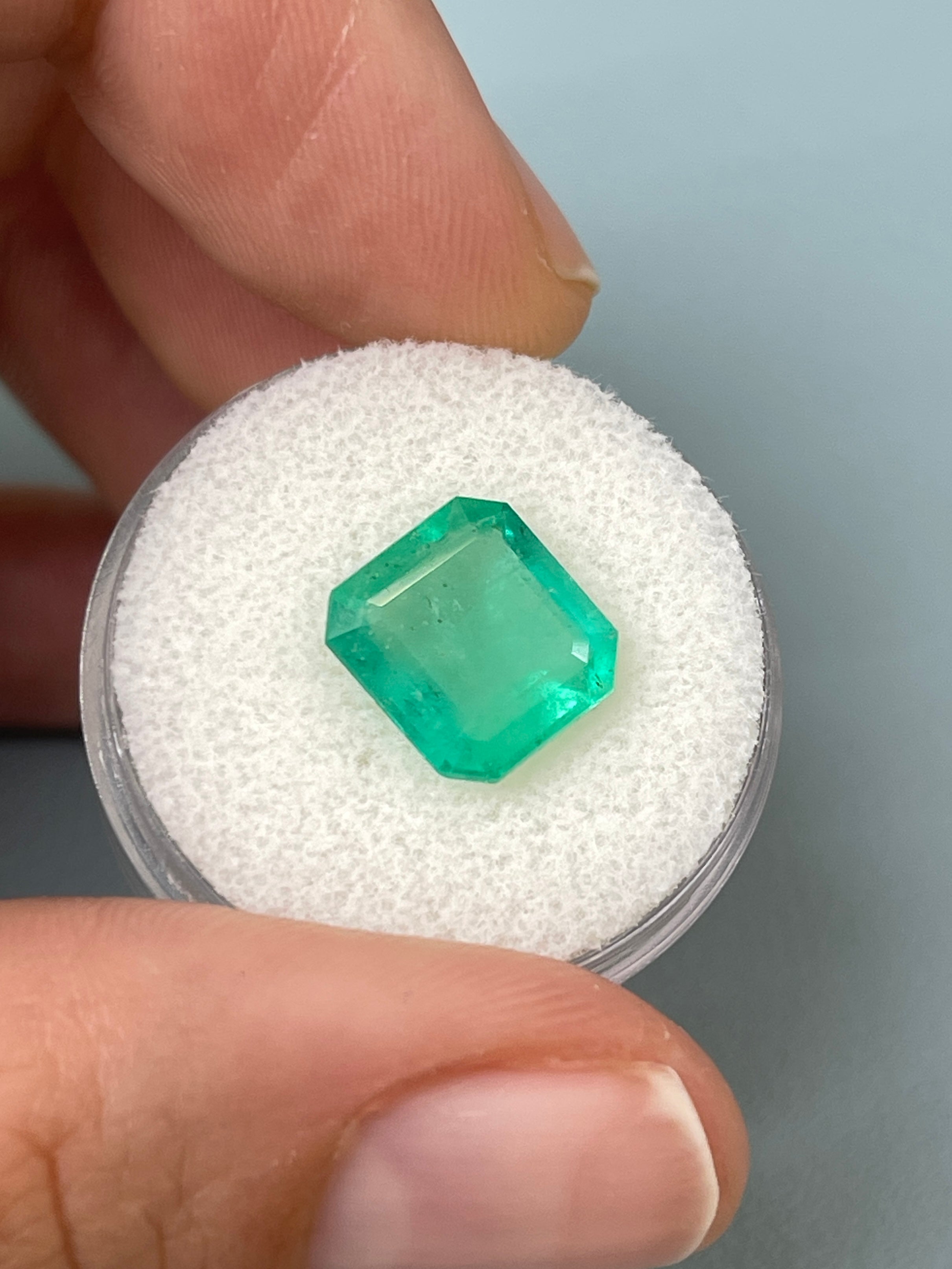 3.59 Carat 10.5x10 Sping Green Loose Colombian Emerald-Asscher Cut - JR Colombian Emeralds