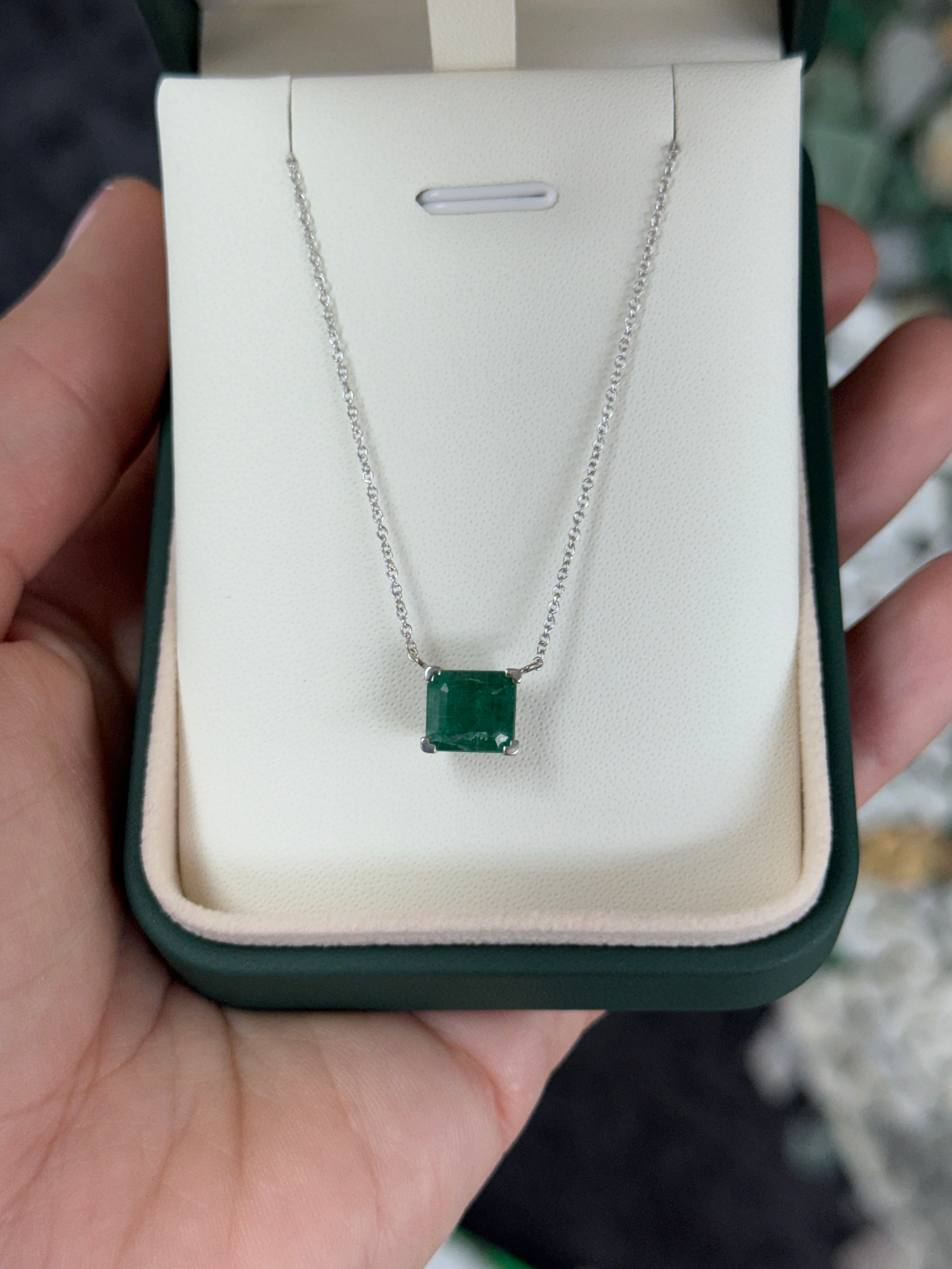 18K gold white gold emerald solitaire necklace with 2.99 carats of natural emeralds from JR Colombian Emeralds.