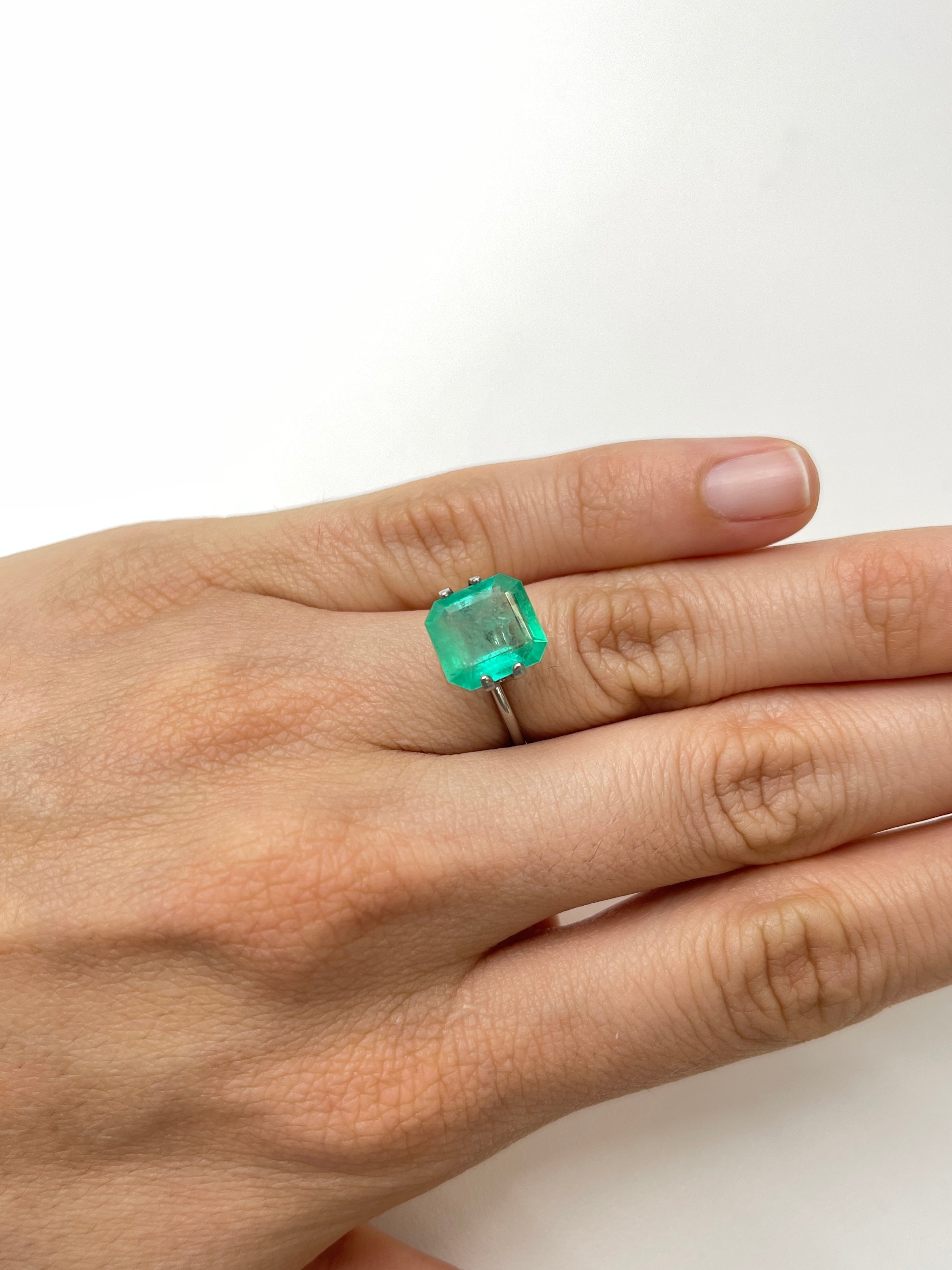 3.59 Carat 10.5x10 Sping Green Loose Colombian Emerald-Asscher Cut - JR Colombian Emeralds