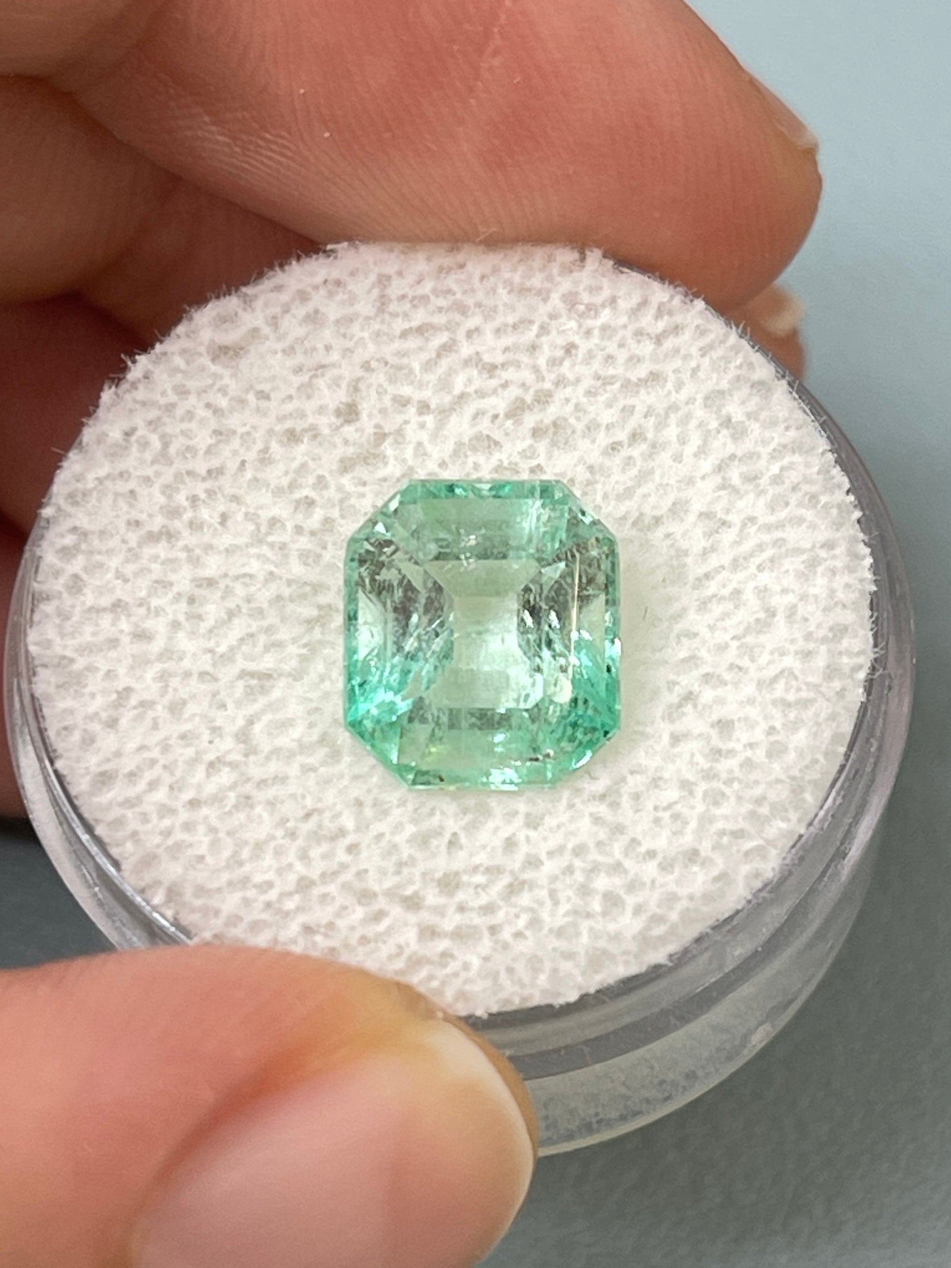 4.04 Carat Pastel Green Natural Loose Colombian Emerald-Chunky Emerald Cut - JR Colombian Emeralds