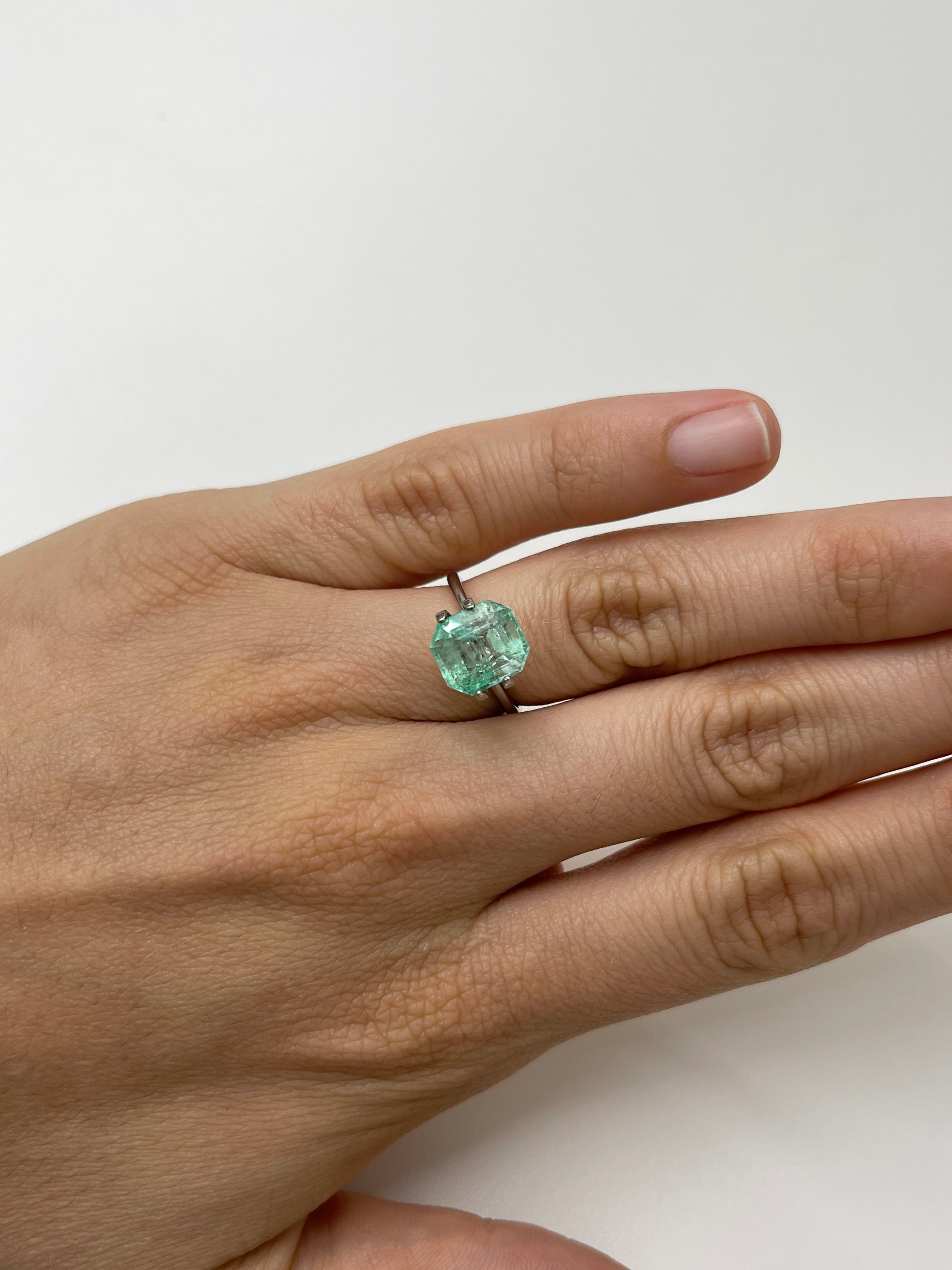 4.04 Carat Pastel Green Natural Loose Colombian Emerald-Chunky Emerald Cut - JR Colombian Emeralds