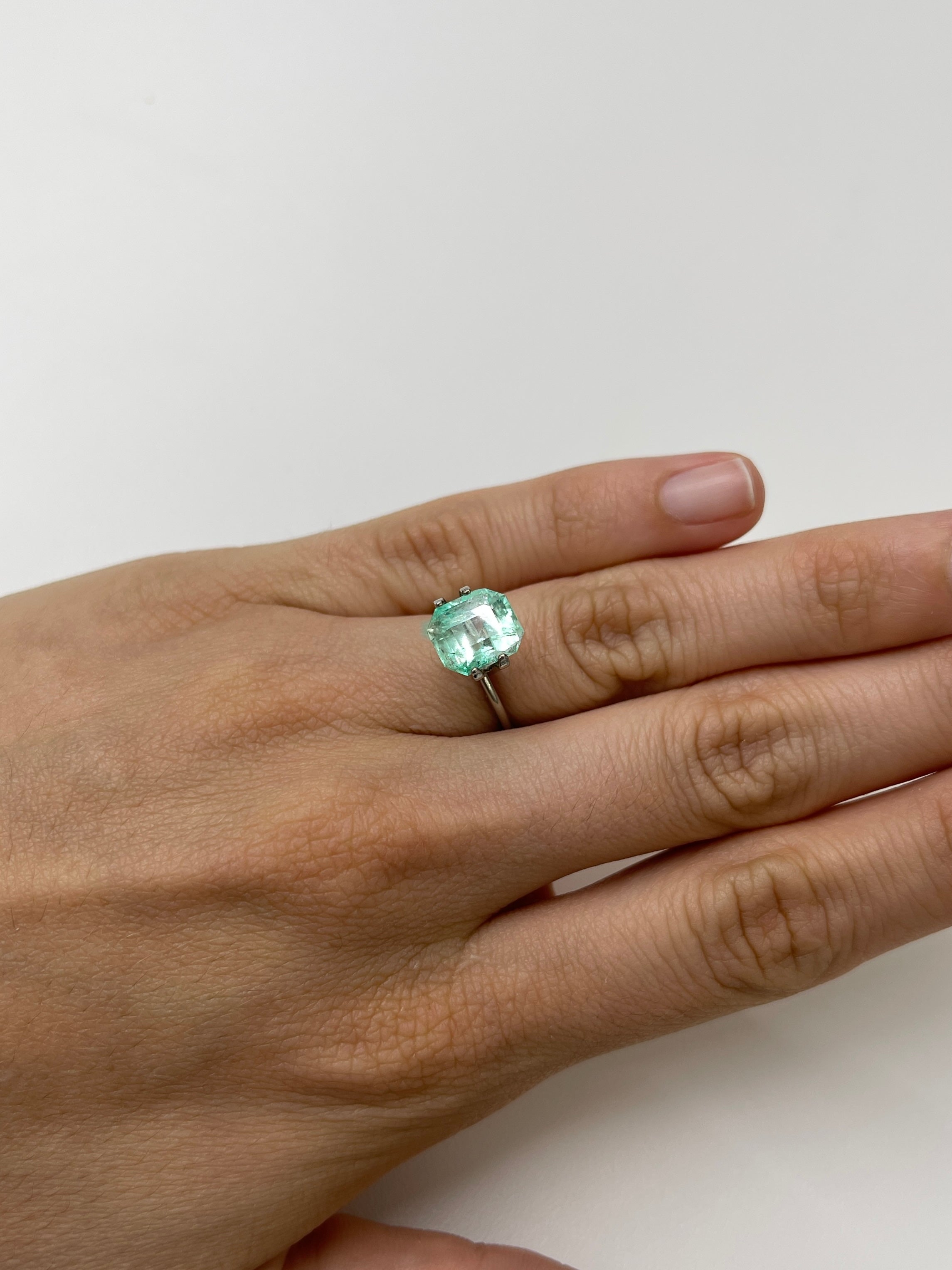 4.04 Carat Pastel Green Natural Loose Colombian Emerald-Chunky Emerald Cut - JR Colombian Emeralds