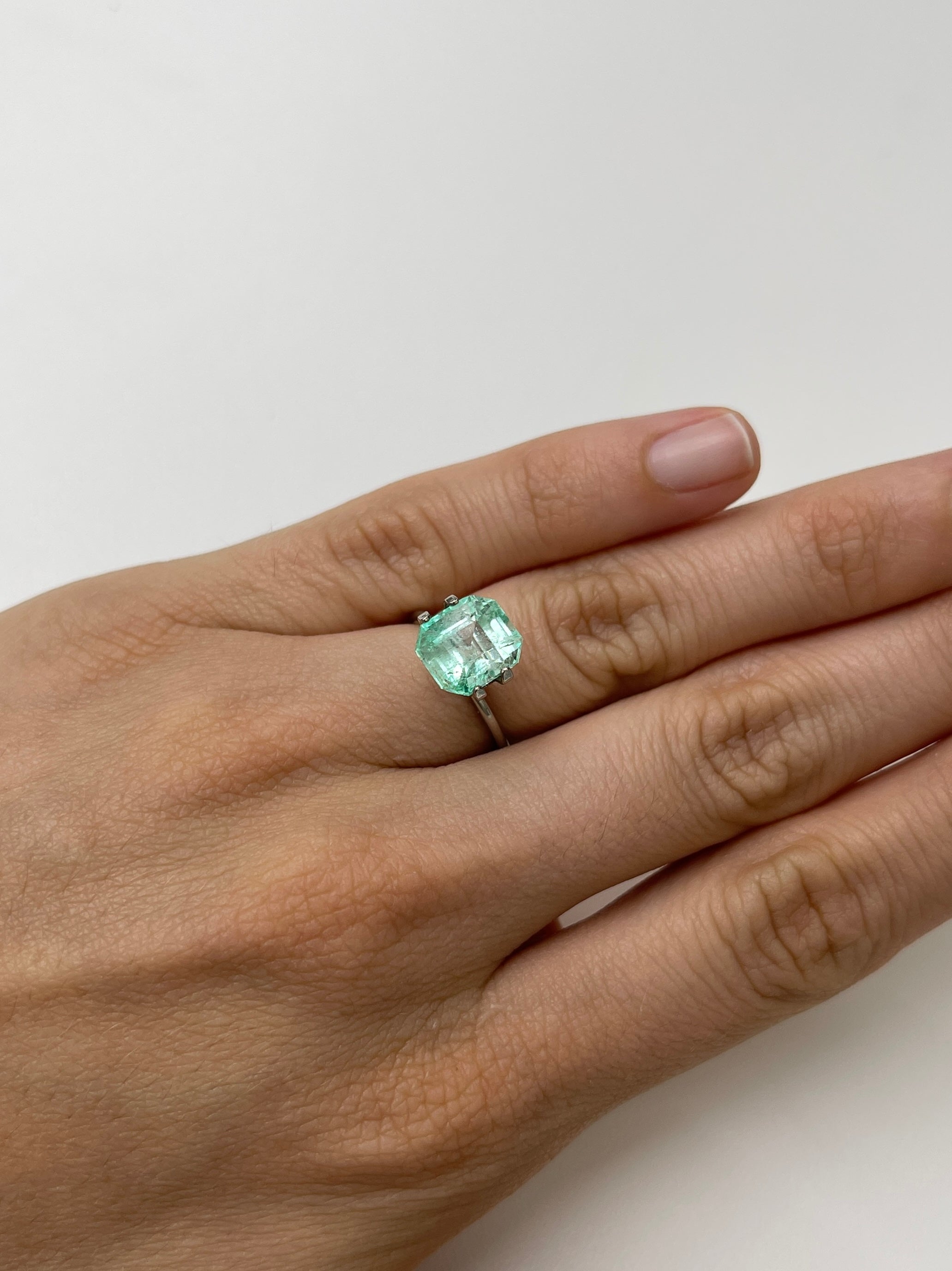 4.04 Carat Pastel Green Natural Loose Colombian Emerald-Chunky Emerald Cut - JR Colombian Emeralds