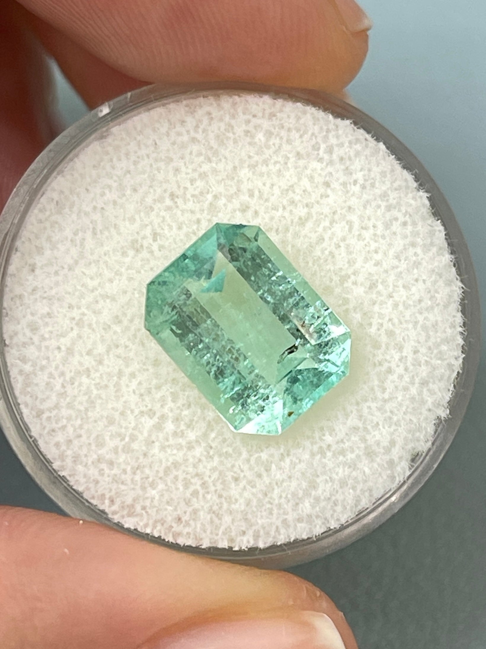 4.06 Carat 11x9 Freckled Light Green Natural Loose Colombian Emerald-Classic Emerald Cut - JR Colombian Emeralds