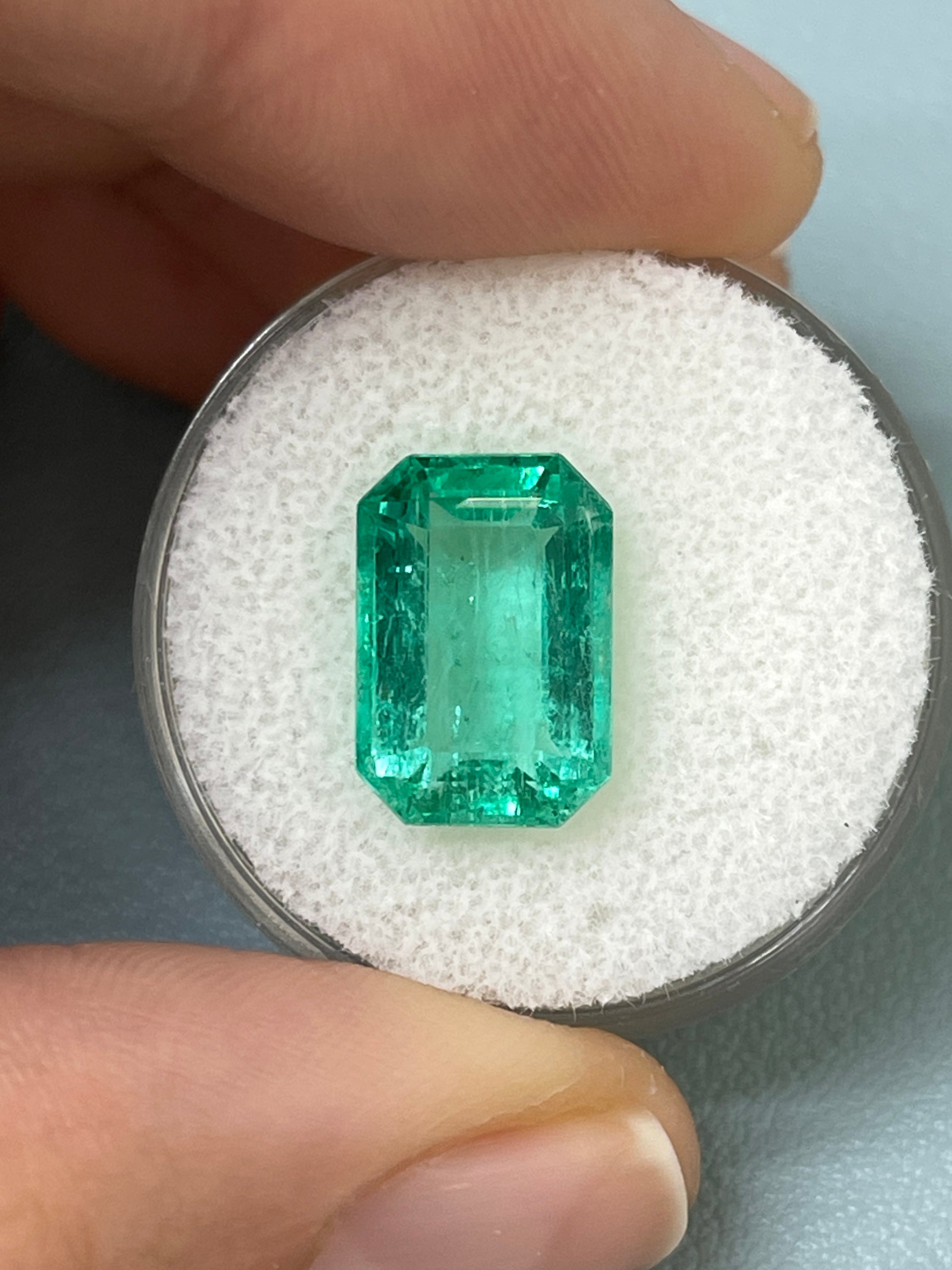 5.45 Carat 13x9 Bluish Green Natural Loose- Emerald Cut - JR Colombian Emeralds