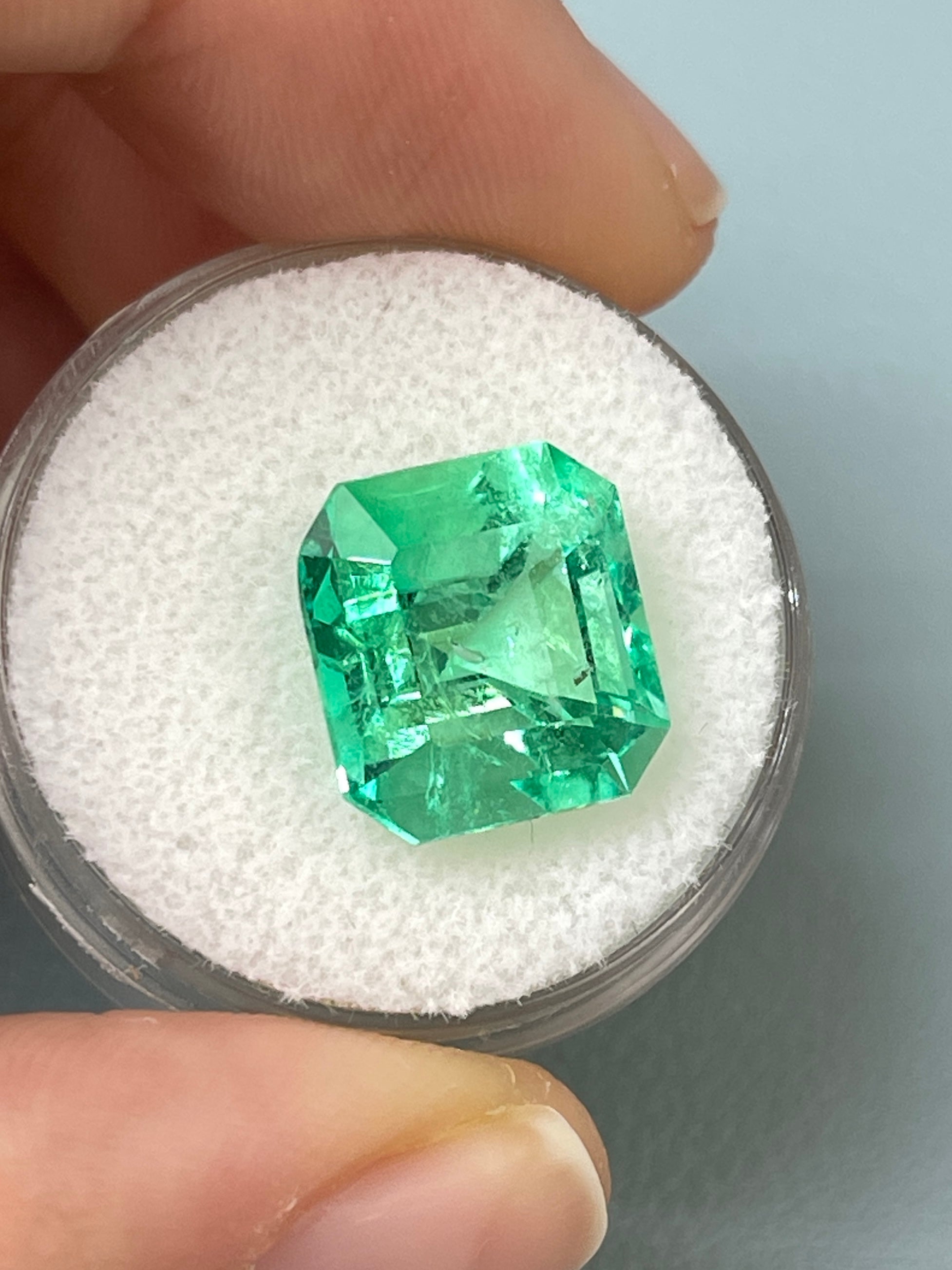 8.01 Carat 12.5x11.5 Lusterous Green Natural Loose Colombian Emerald-Asscher Cut - JR Colombian Emeralds