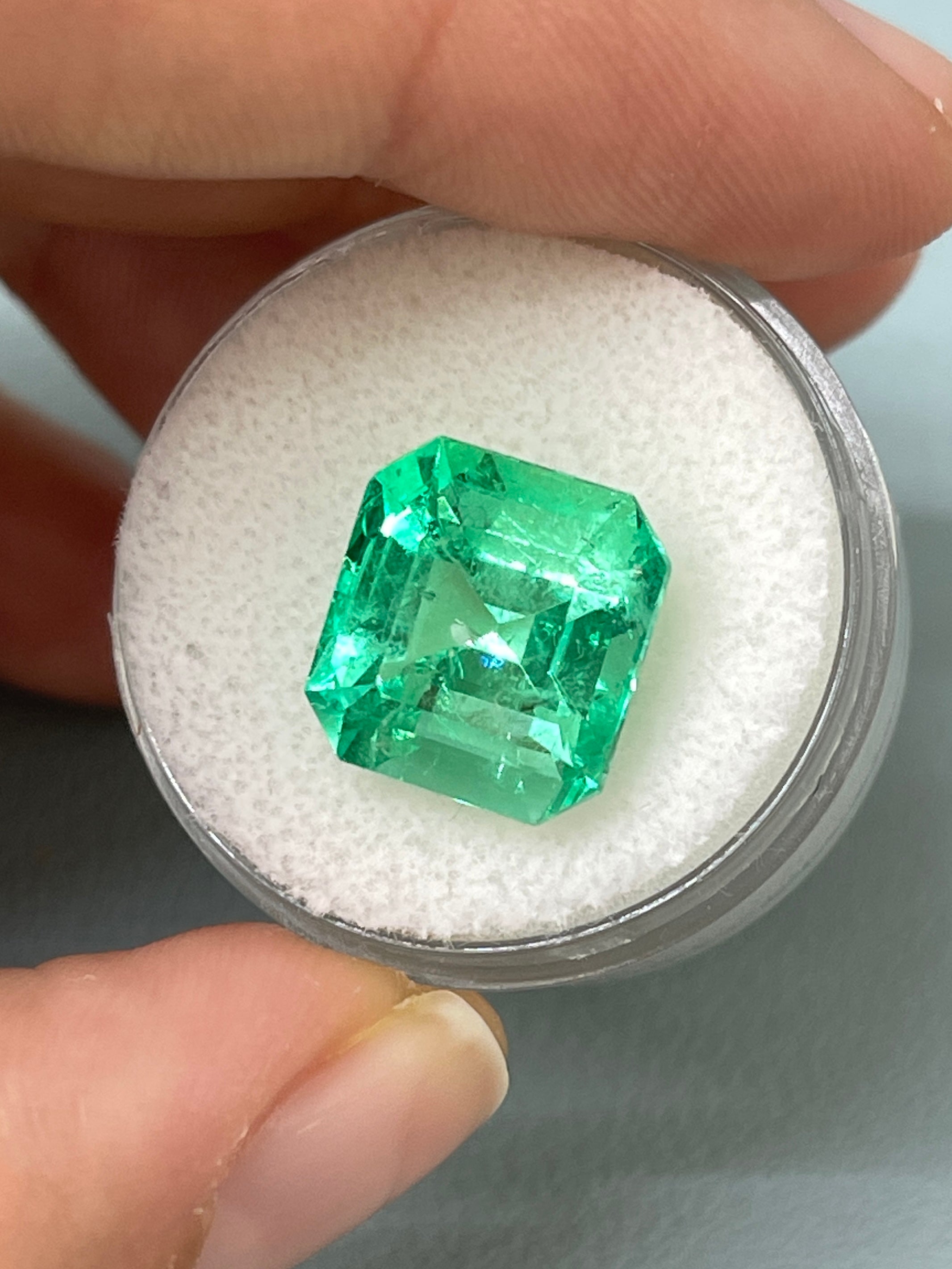 8.01 Carat 12.5x11.5 Lusterous Green Natural Loose Colombian Emerald-Asscher Cut - JR Colombian Emeralds