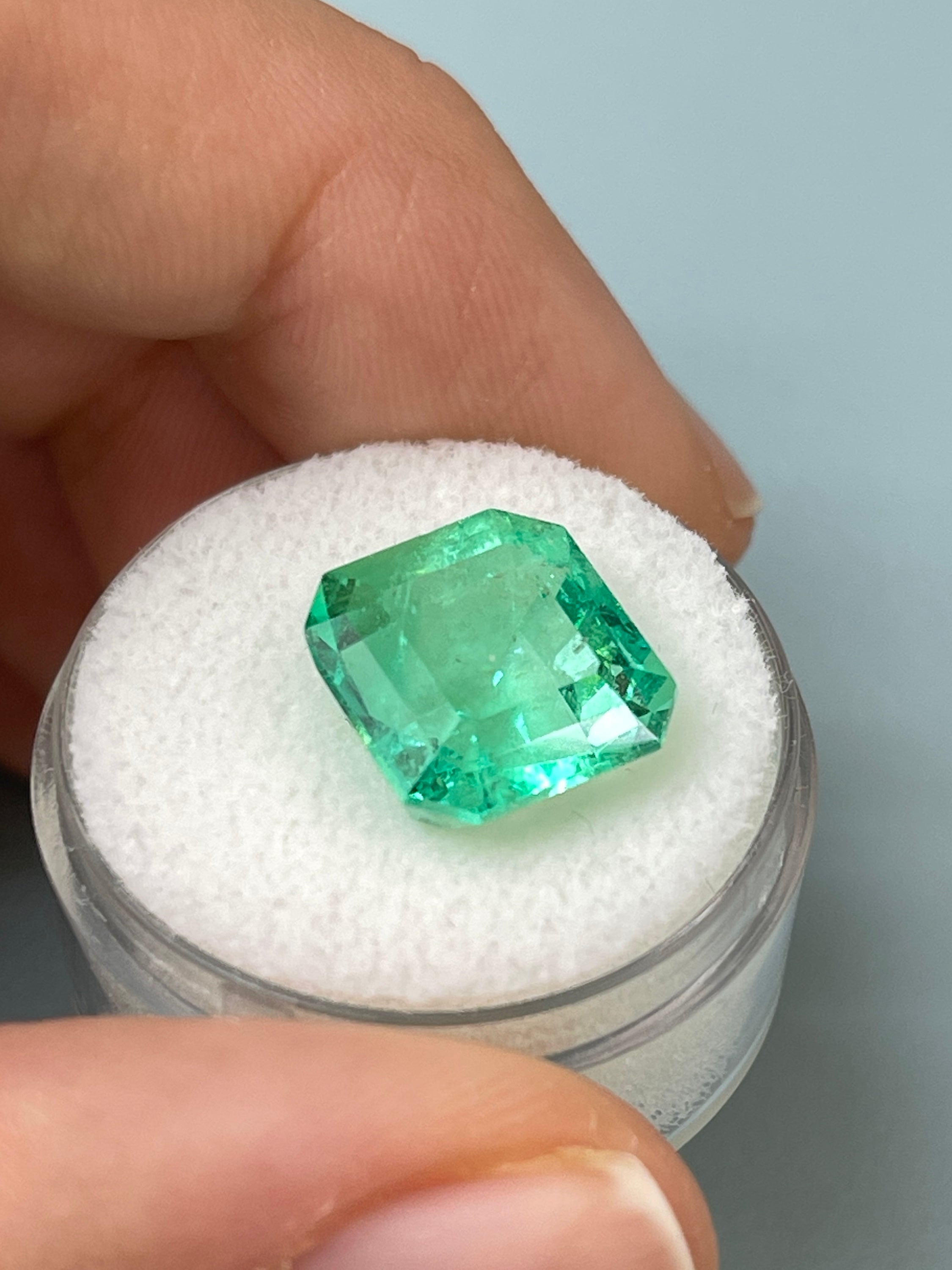 8.01 Carat 12.5x11.5 Lusterous Green Natural Loose Colombian Emerald-Asscher Cut - JR Colombian Emeralds