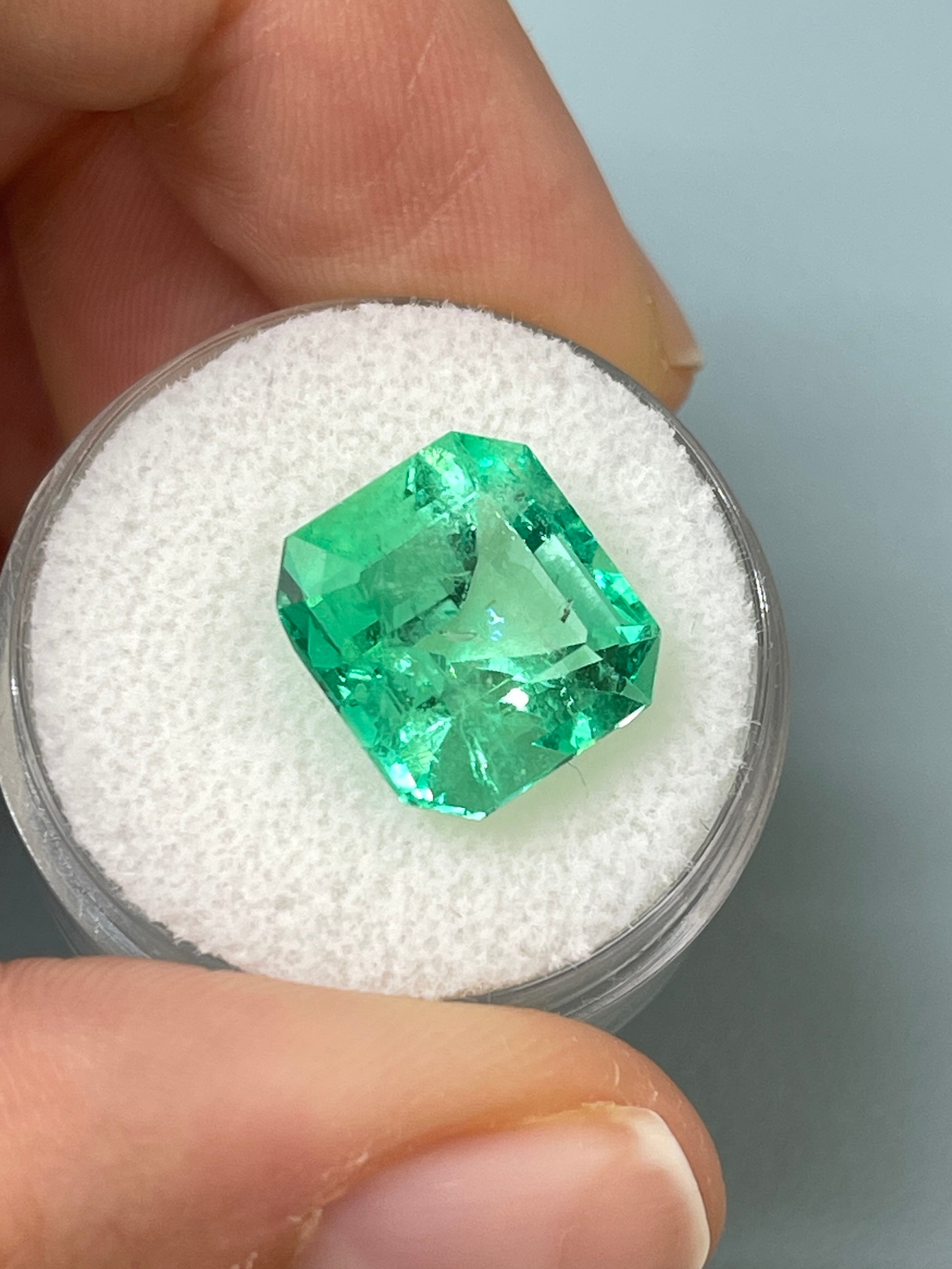 8.01 Carat 12.5x11.5 Lusterous Green Natural Loose Colombian Emerald-Asscher Cut - JR Colombian Emeralds