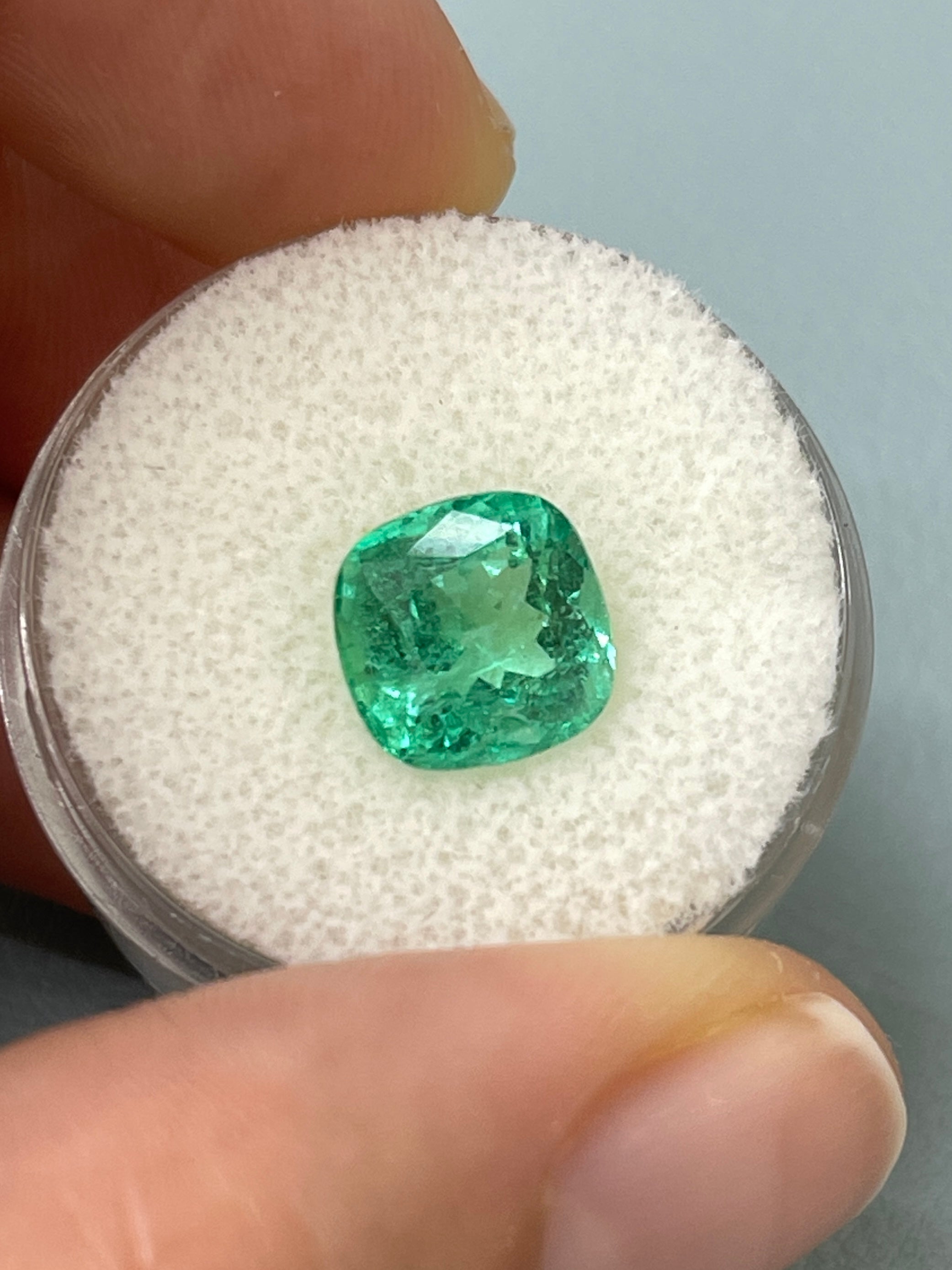 3.01 Carat 9x9 Lustrous Bluish Green Natural Loose Colombian Emerald-Cushion Cut - JR Colombian Emeralds